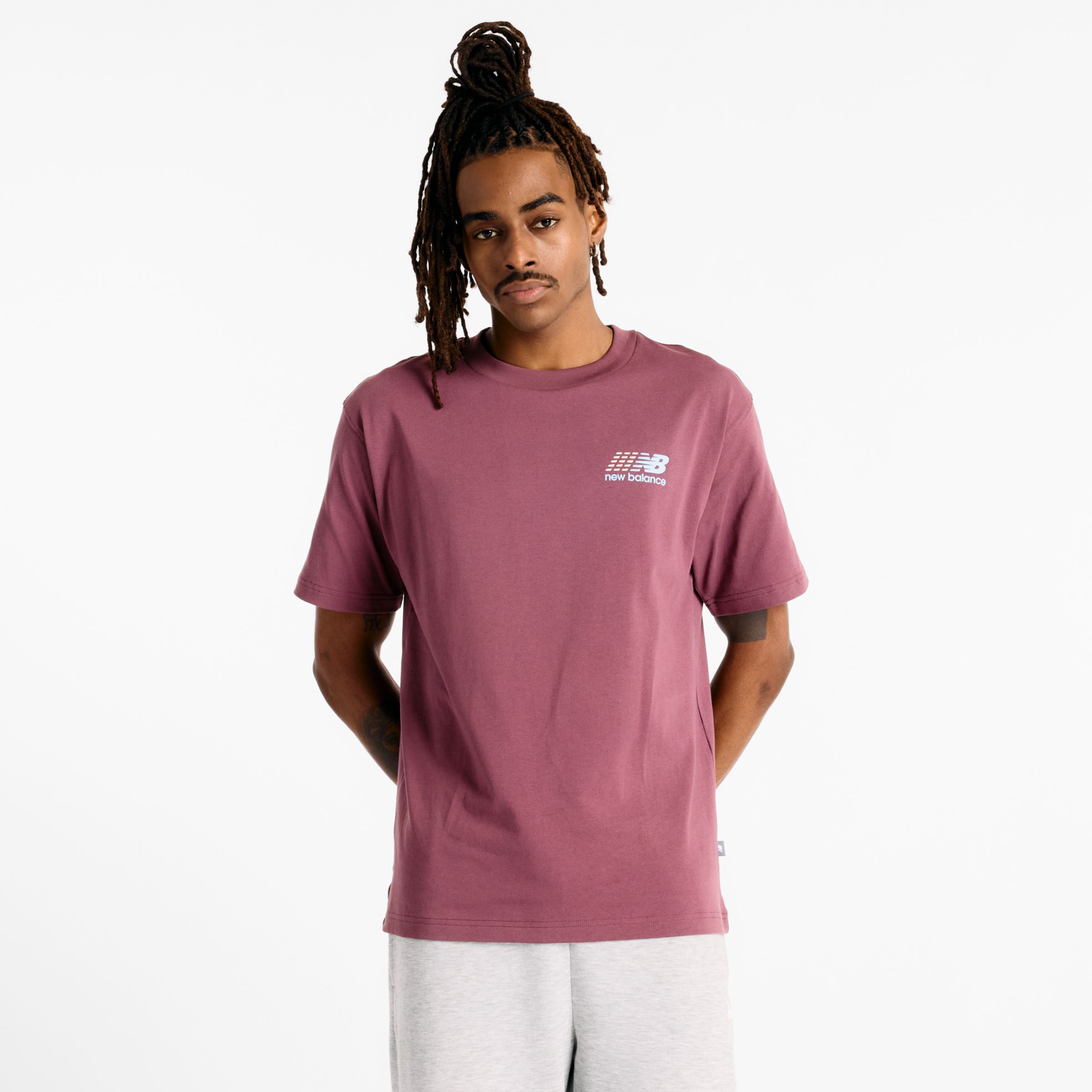 New Balance Homme Athletics Multi Color Logo T-Shirt en Mauve, Coton, Taille L