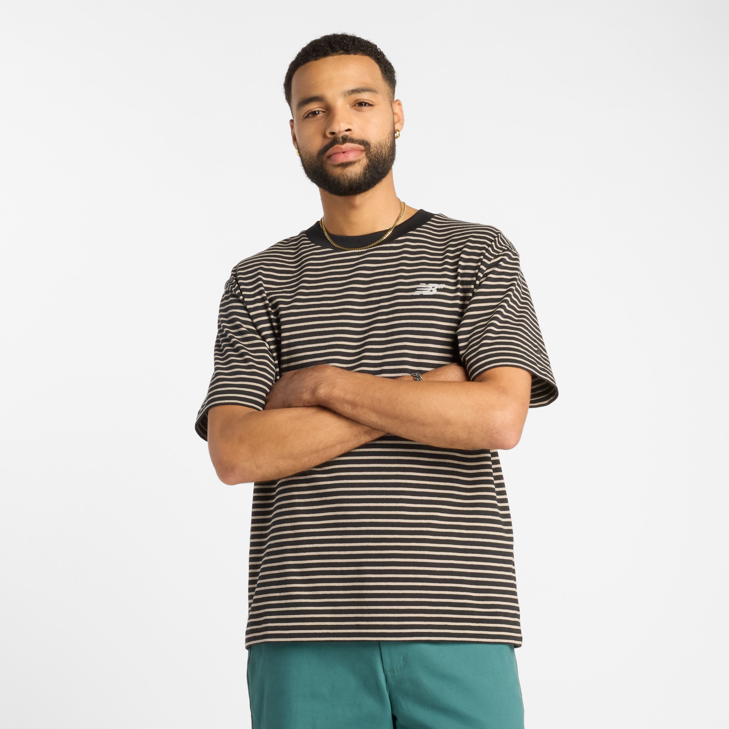 NEW BALANCE HERREN NUMERIC THIN STRIPE T-SHIRT IN SCHWARZ, BAUMWOLLE, GRÖSSE S 