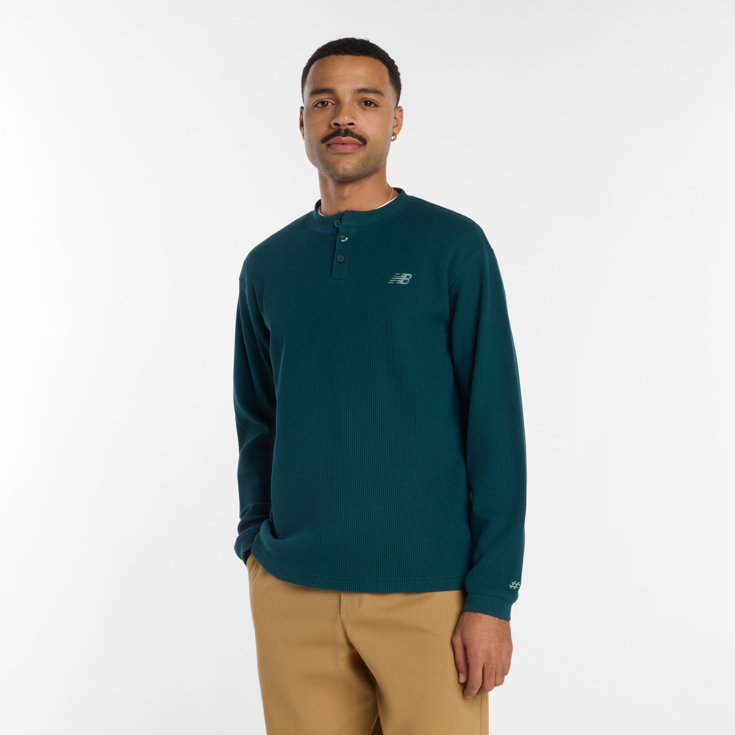 Numeric Waffle Knit Long Sleeve Henley