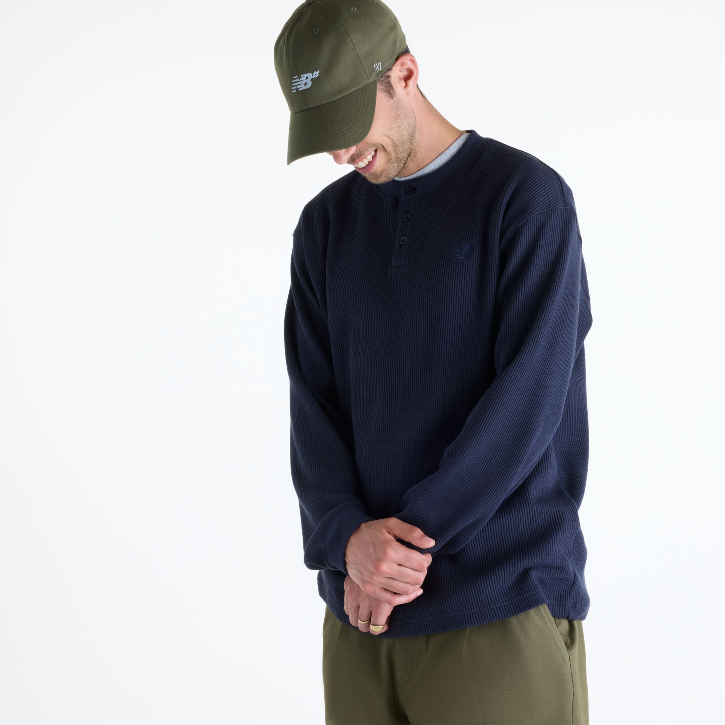 Numeric Waffle Knit Long Sleeve Henley
