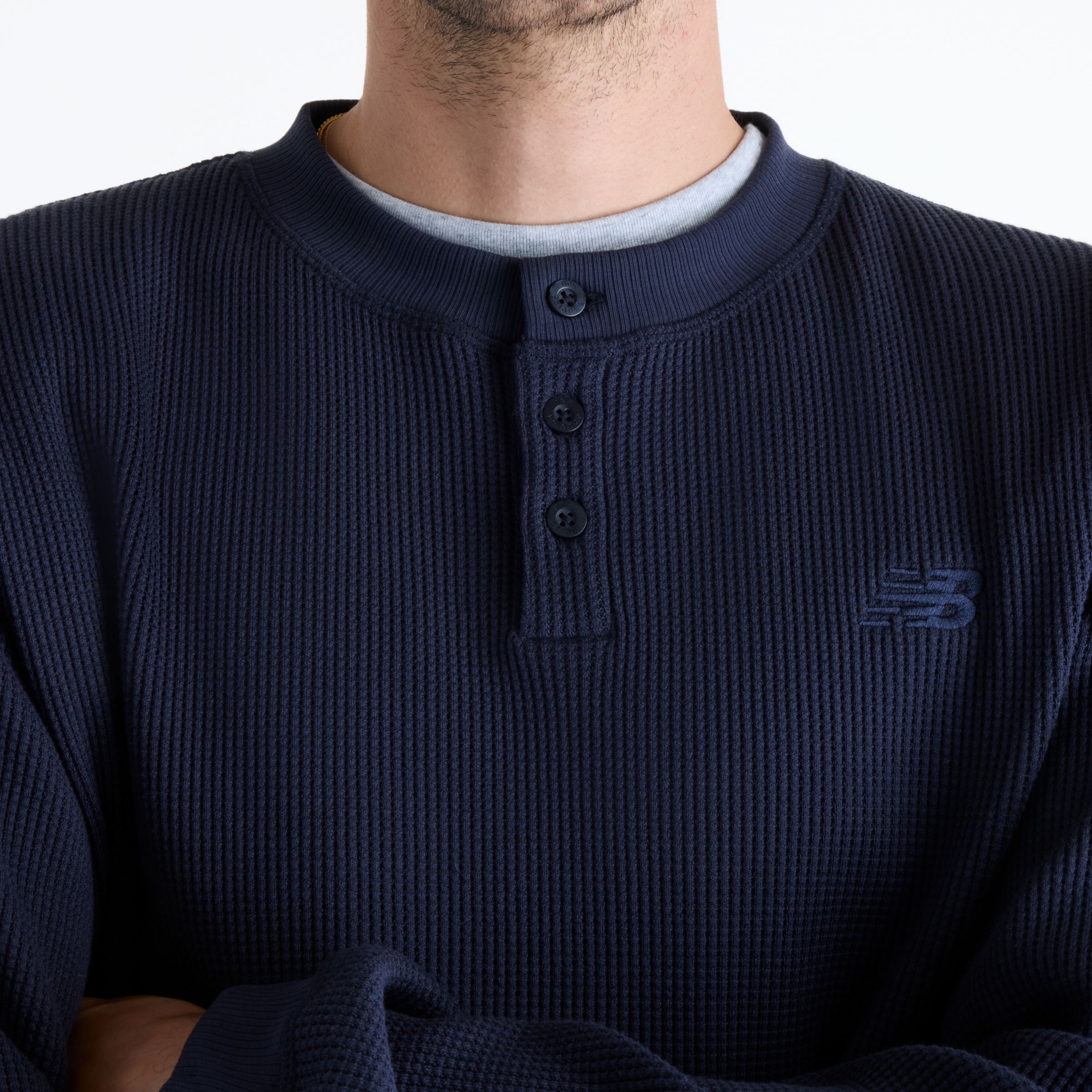 Numeric Waffle Knit Long Sleeve Henley