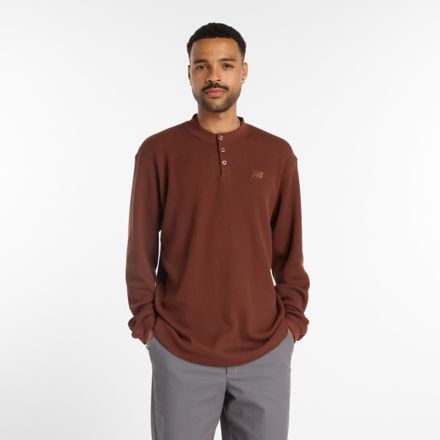 Numeric Waffle Knit Long Sleeve Henley, BLACK, MT51958ROK
