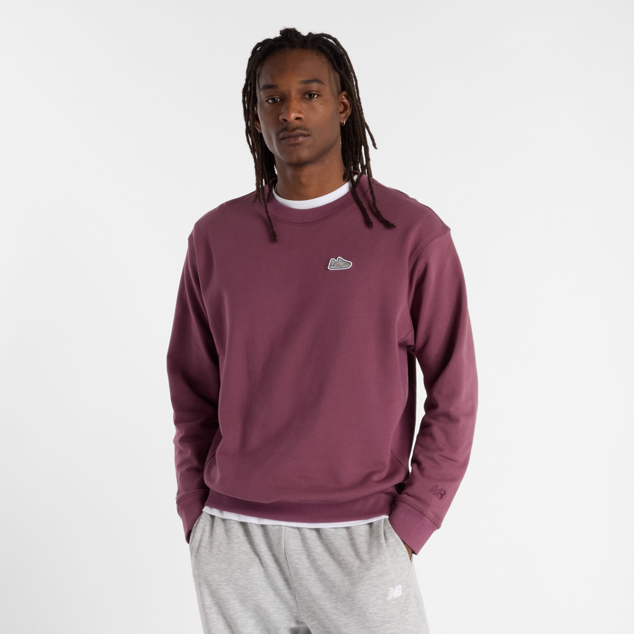 New Balance Homme Athletics 574 Patch Crew en Mauve, Coton Fleece, Taille S
