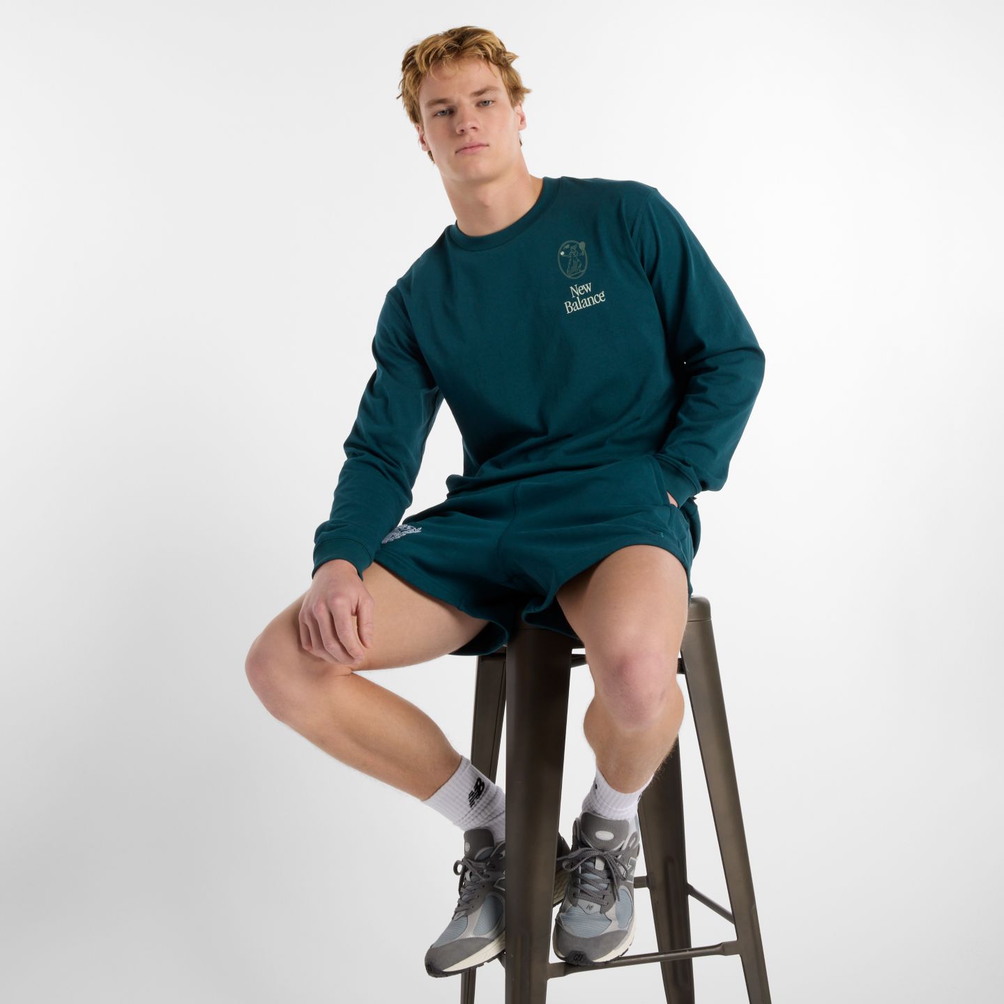 Мужской топ New Balance Debut Vase Long Sleeve, цвет: Глубокий океанский — фото 9