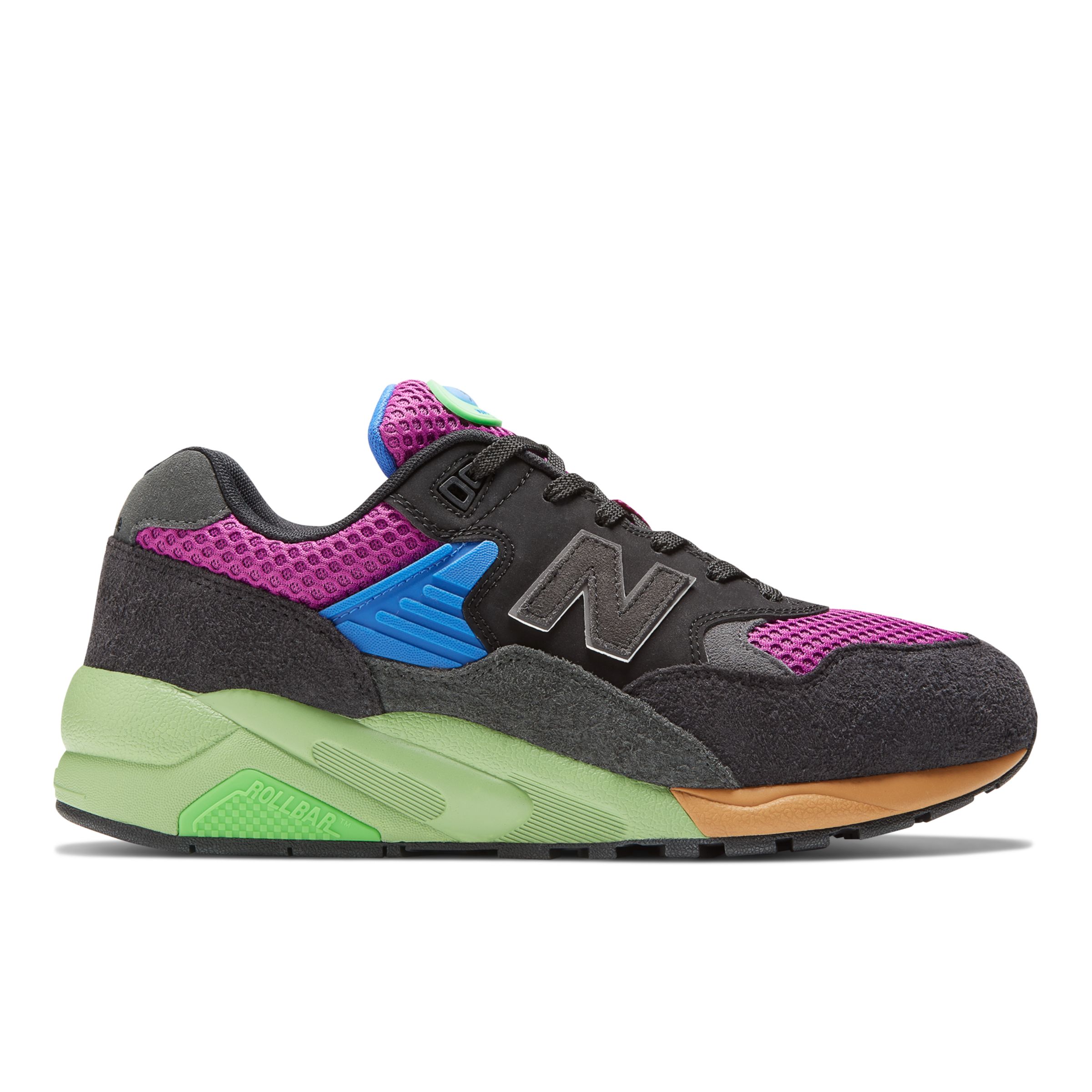 New Balance Uomo 580 in Nero/Noir/Viola/Violet/Verde/vert, Leather, Taglia 44.5