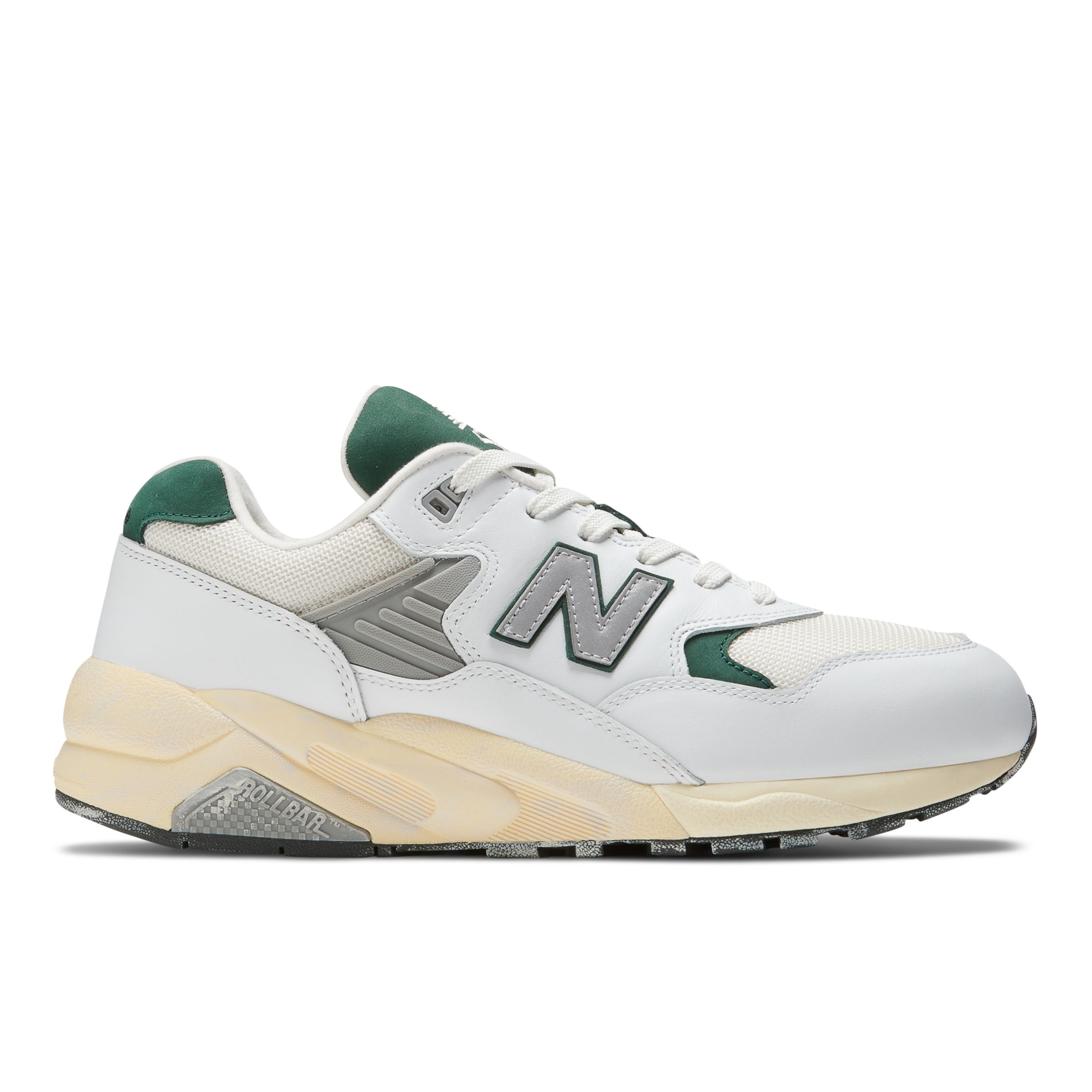 New Balance Homme 580 en Blanc/Vert, Leather, Taille 40 Large