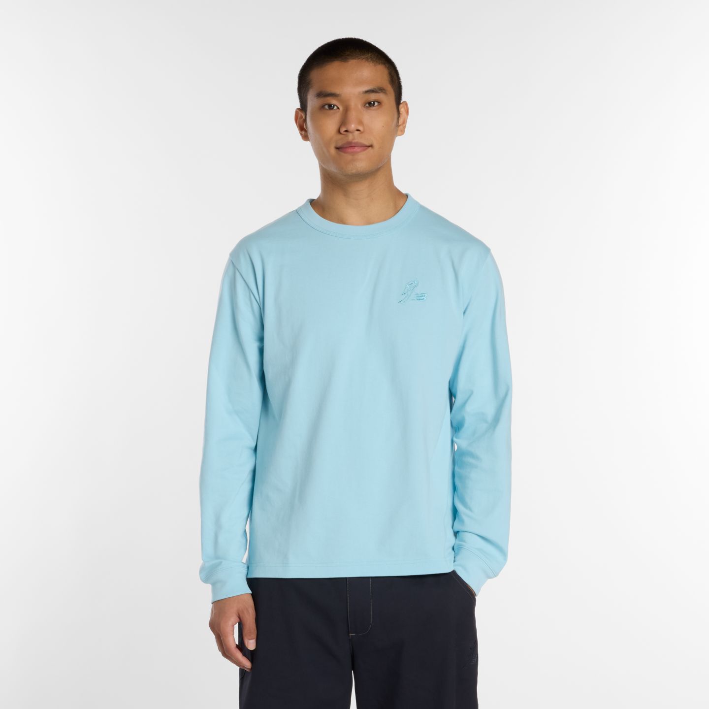 Мужской топ New Balance Shohei Heavyweight Long Sleeve Top, цвет: Облачный синий — фото 1