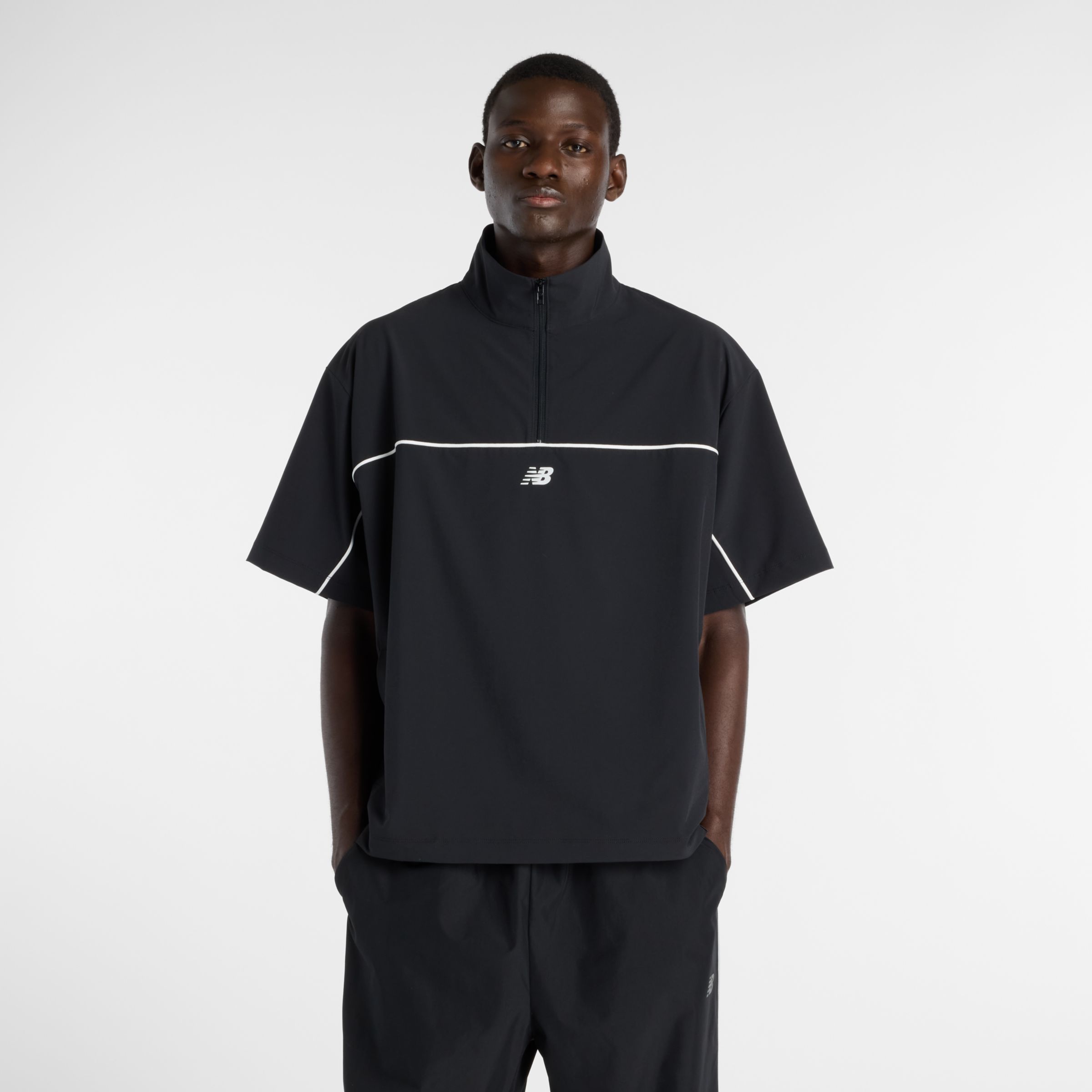 ウーブンショートスリーブハーフジップ