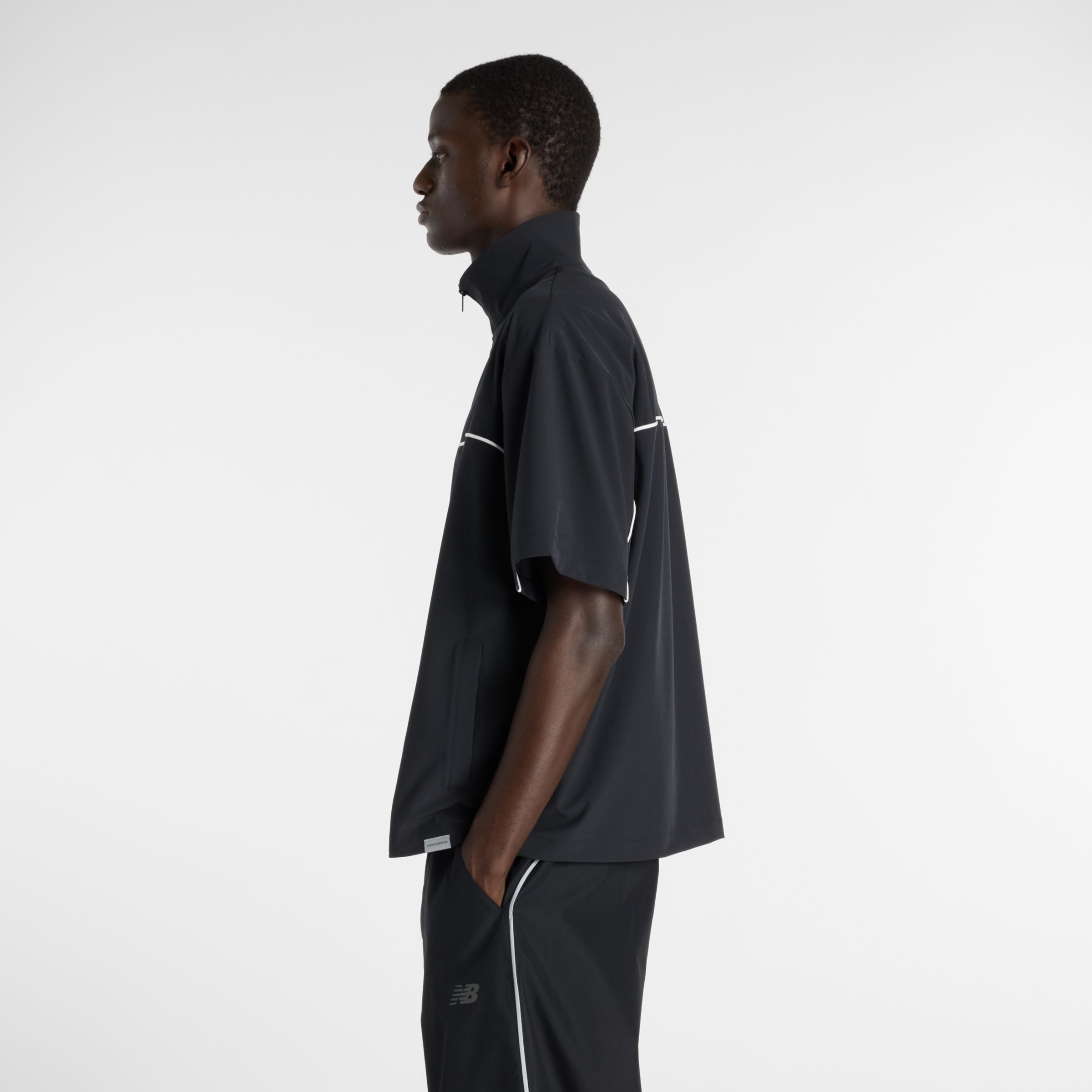 ウーブンショートスリーブハーフジップ