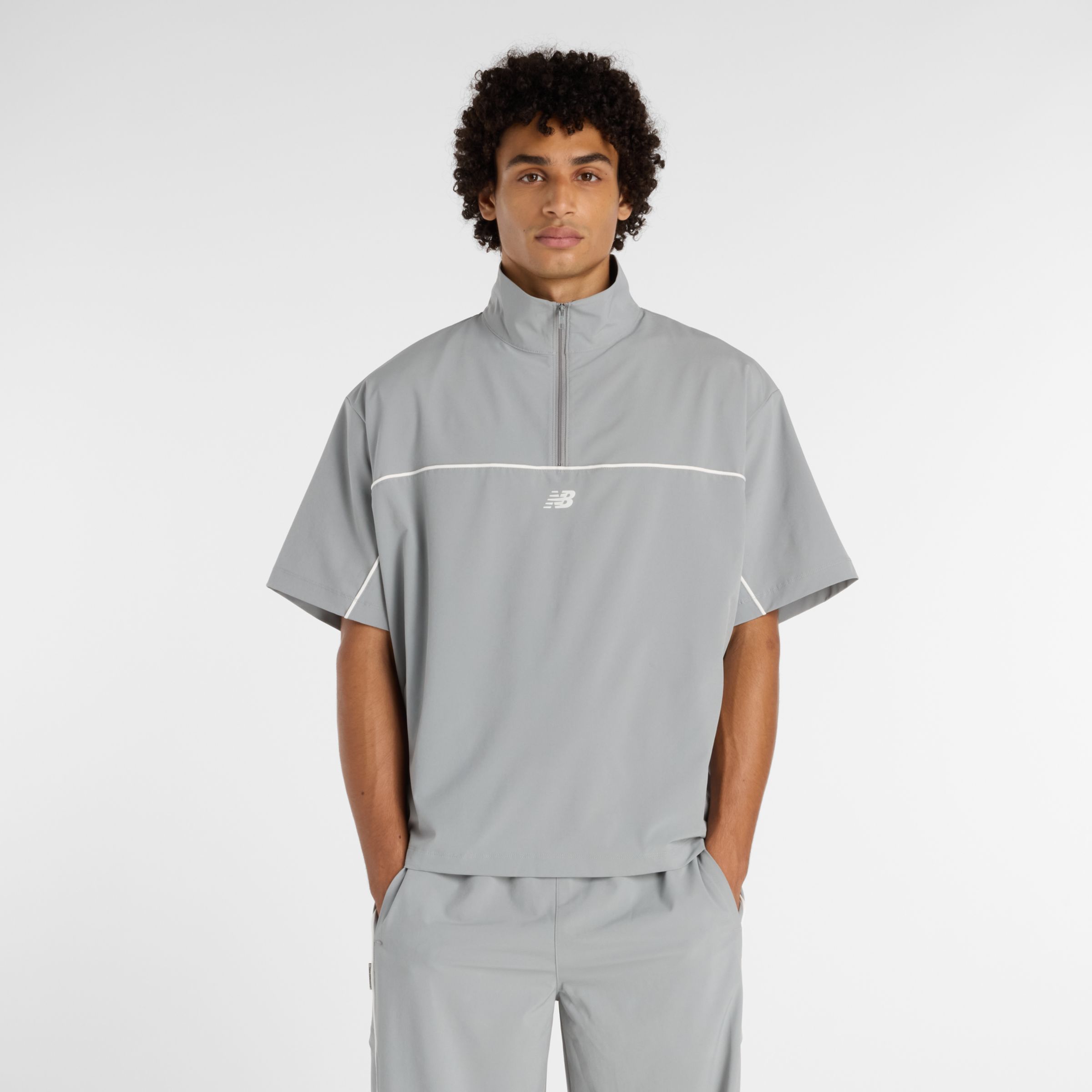 ウーブンショートスリーブハーフジップ