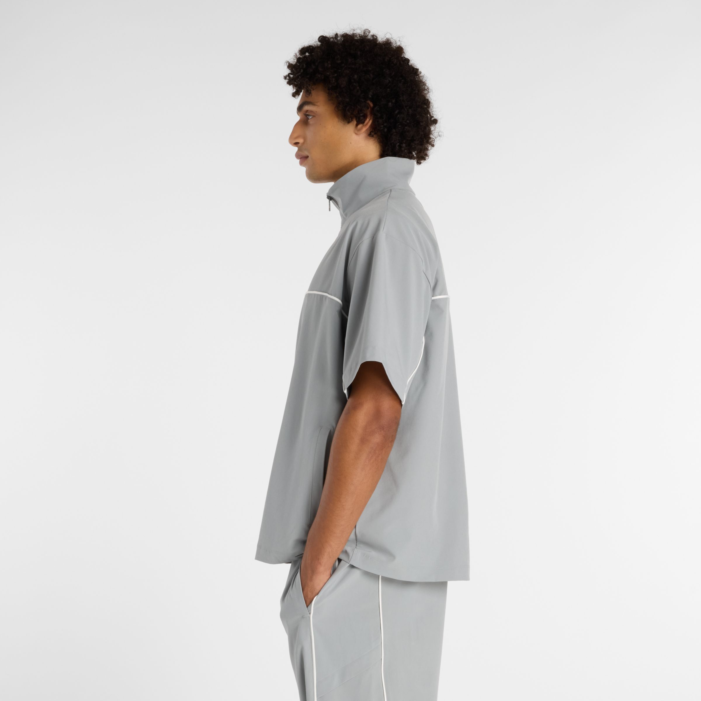 ウーブンショートスリーブハーフジップ