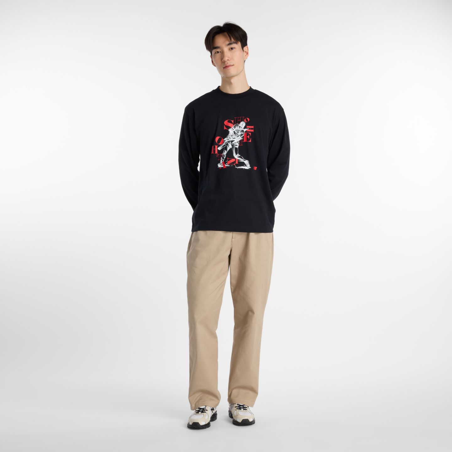 Мужской топ New Balance Shohei Blast Long Sleeve Top, цвет: Caviar — фото 2