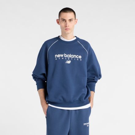 Trackside Fleece Crew, Ash Heather with NB NAVY, MT61U4JONNY