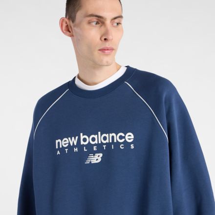 Trackside Fleece Crew, Ash Heather with NB NAVY, MT61U4JONNY