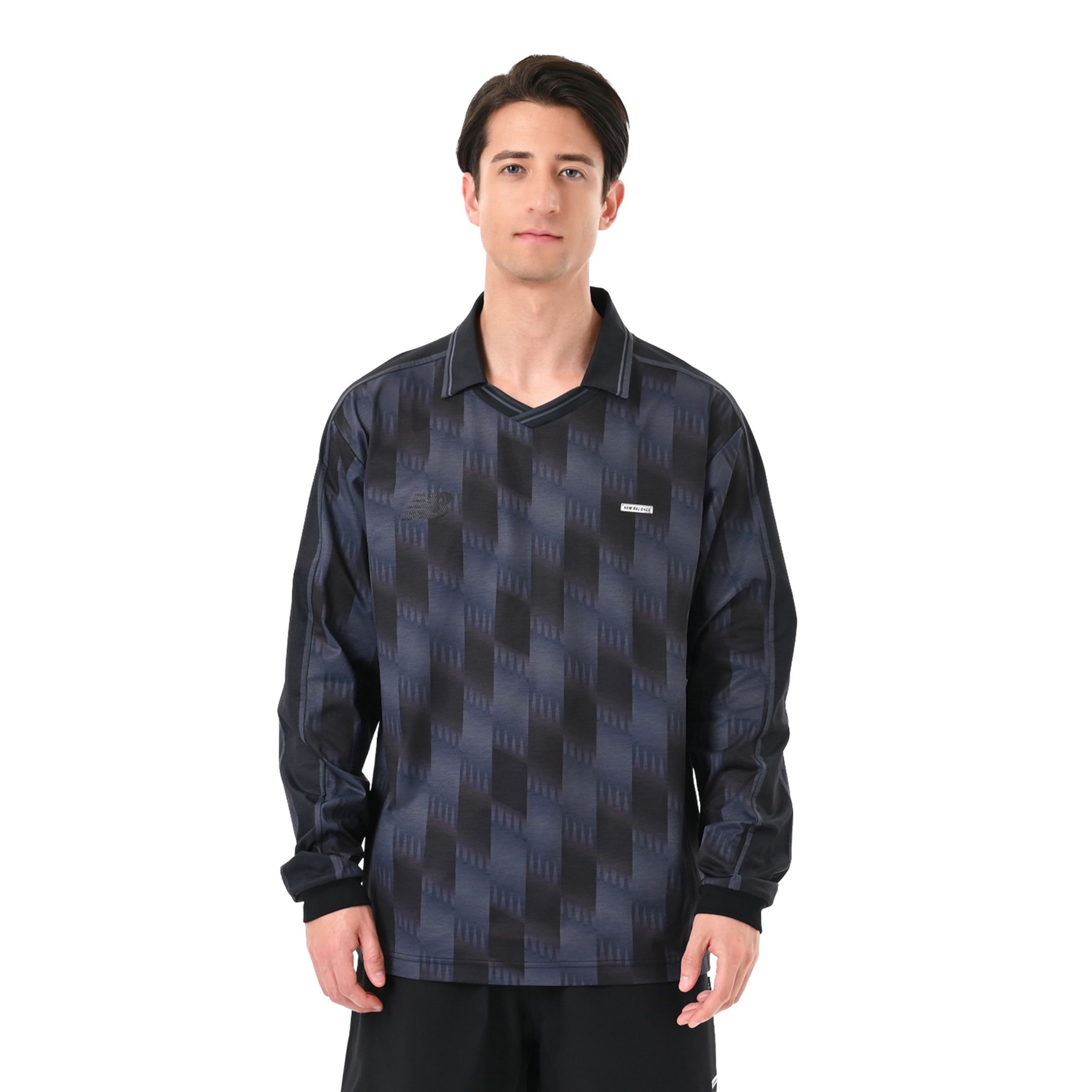 New Balance Black Out グラフィック ロングスリーブポロシャツ, MT62193BBK