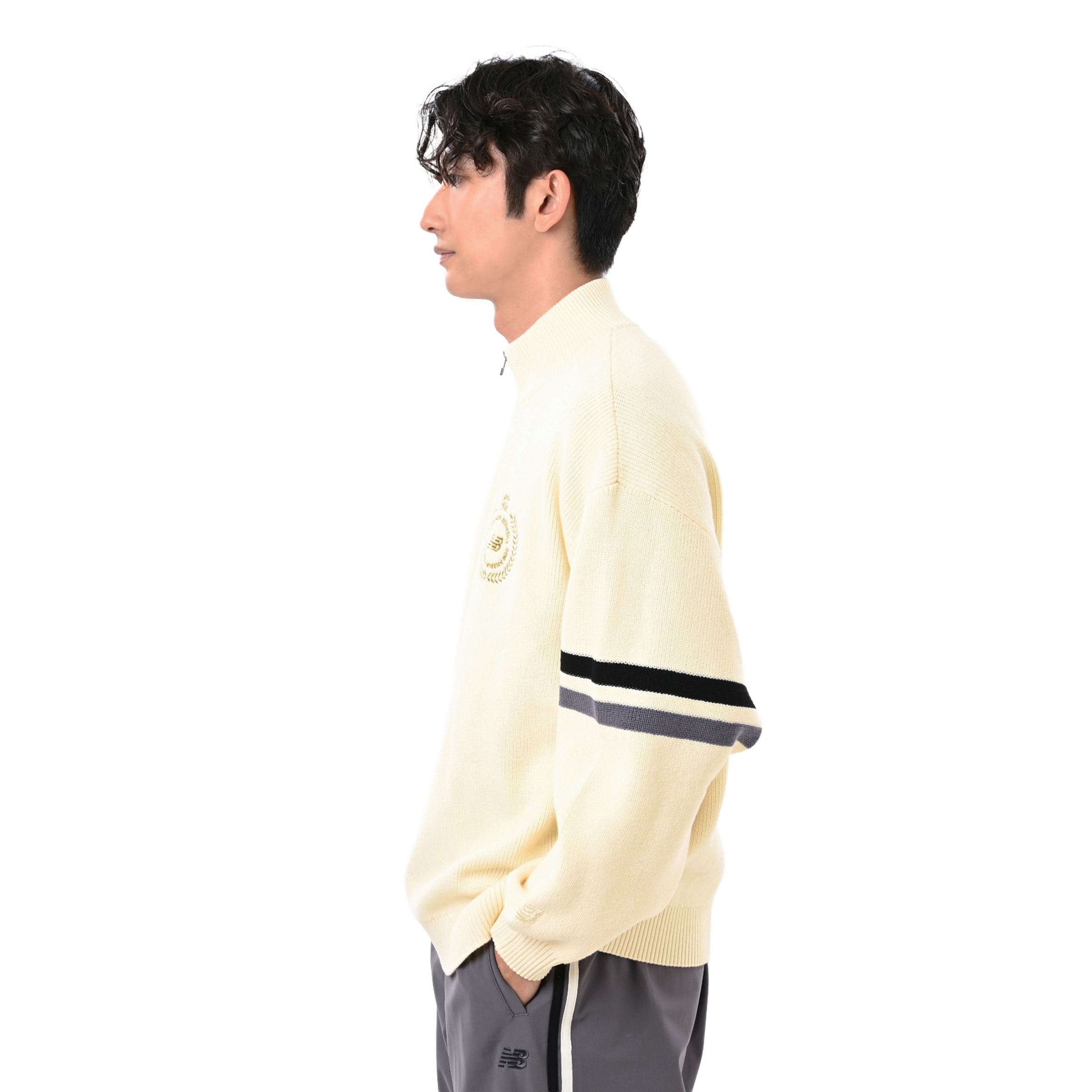 New Balance ラインニットハーフジップロングスリーブ, MT6236TYAGA