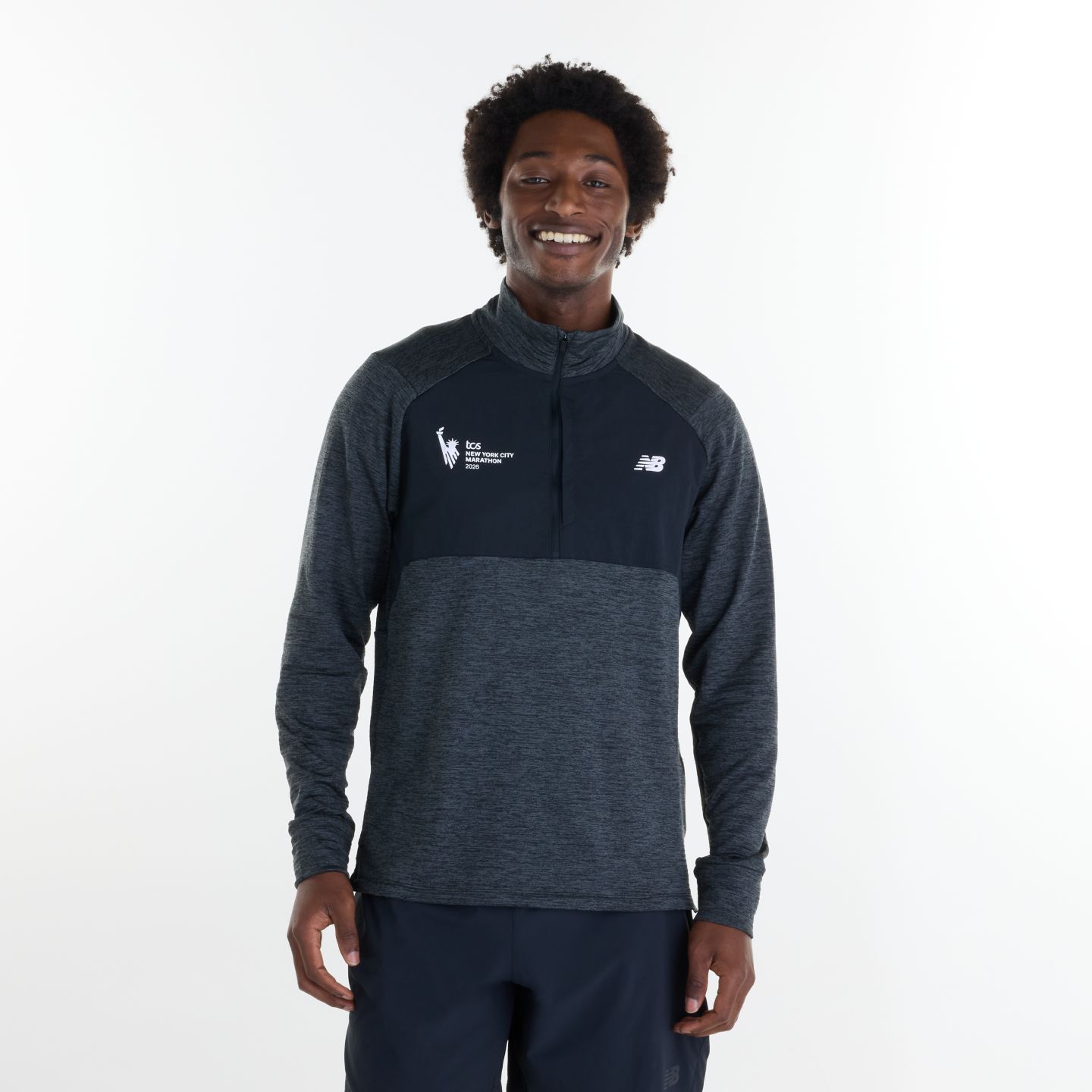 Мужская кофта на молнии 1/2 New Balance NYC Marathon RC Essential Heat Grid, цвет: Чёрный — фото 1