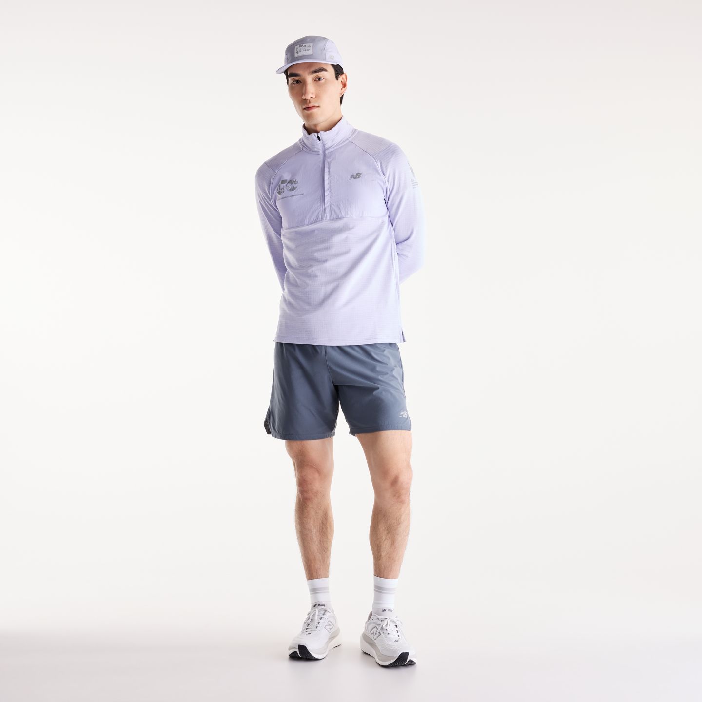 Мужская кофта на молнии 1/2 New Balance NYC Marathon Athletics Heat Grid 50th Boroughs, цвет: Дымчатый фиолетовый — фото 2