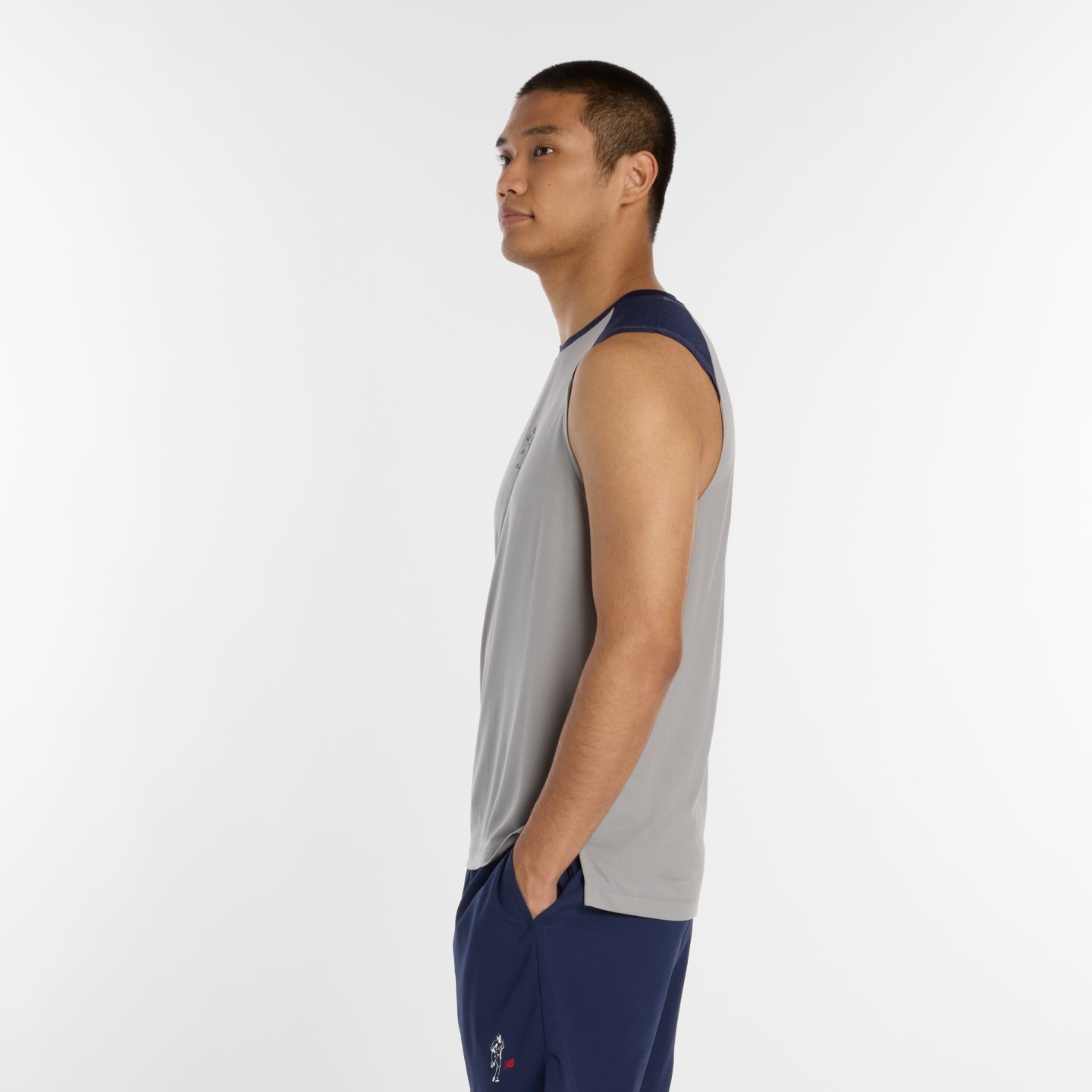Мужской топ New Balance Shohei Sleeveless Training Top, цвет: Серый / Тёмно-синий — фото 5