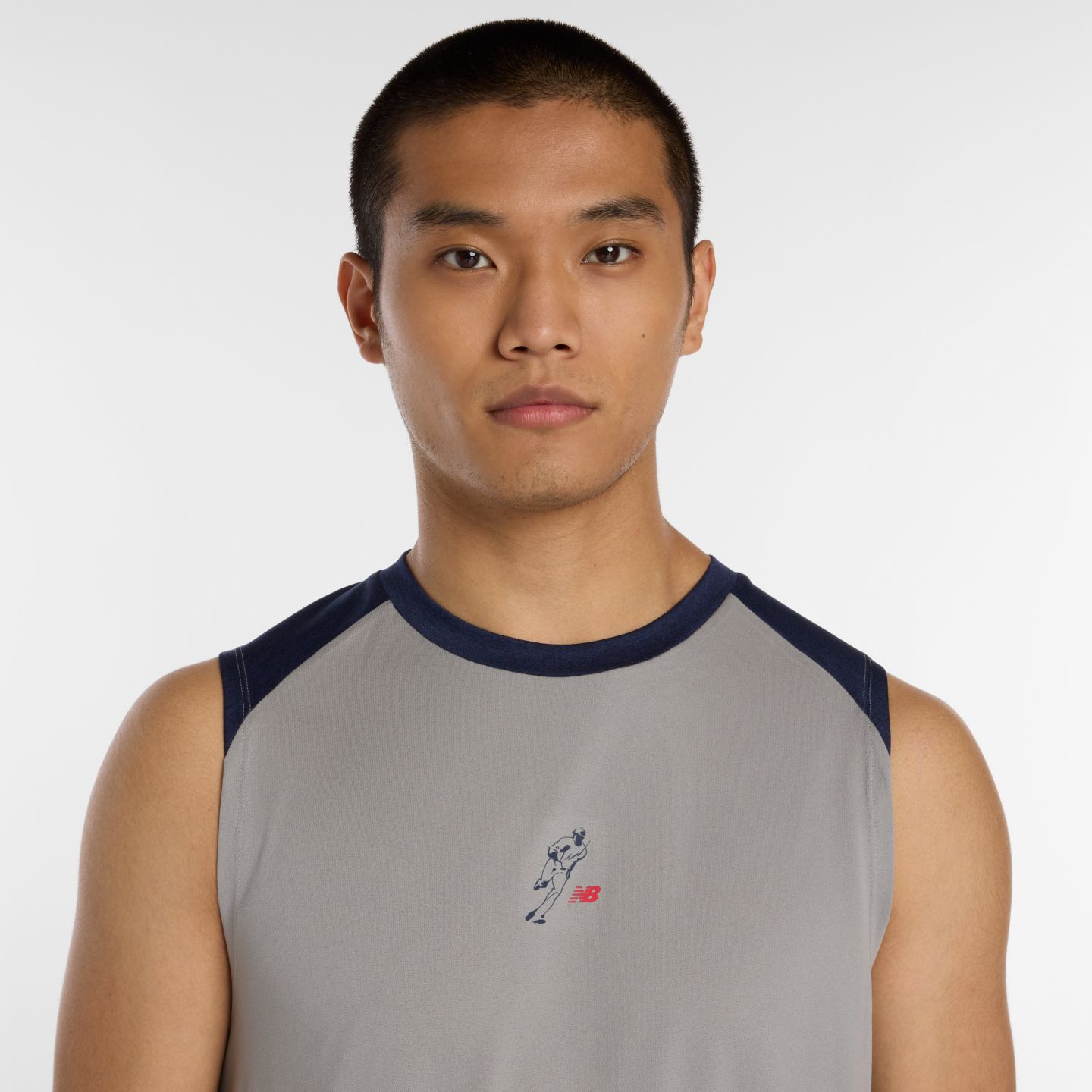 Мужской топ New Balance Shohei Sleeveless Training Top, цвет: Серый / Тёмно-синий — фото 3