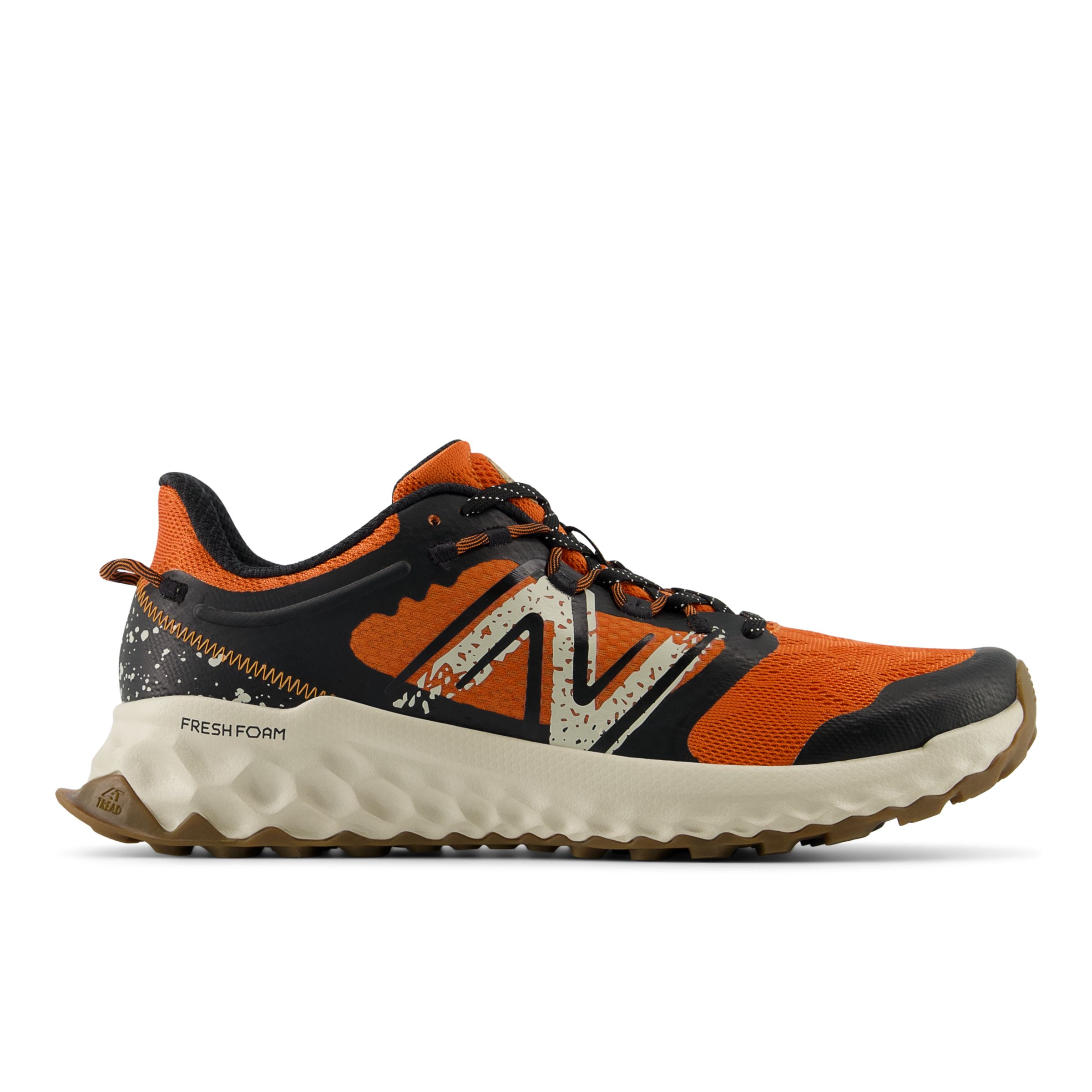 New Balance Men's FRESH FOAM Garoé in Orange/Black/Grey Textile, size 9