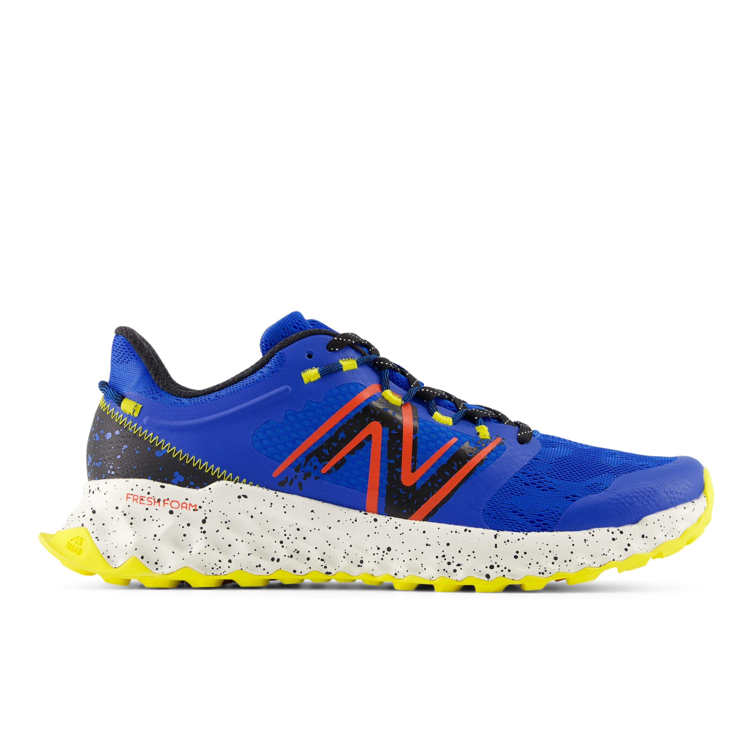 New Balance Men's FRESH FOAM Garoé in Blue/Black/Yellow Textile, size 10.5