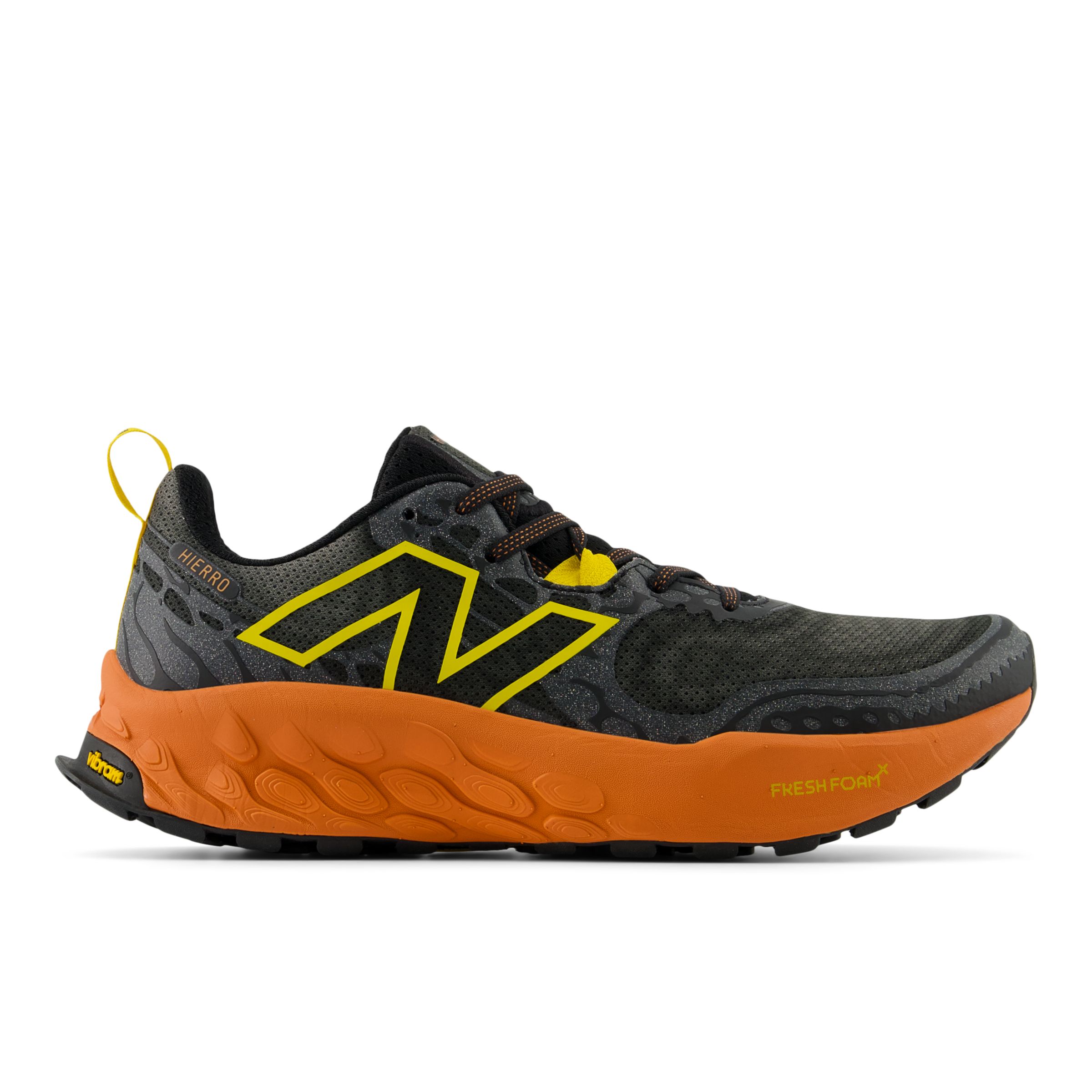 New Balance Men's Fresh Foam X Hierro v8 in Black/Orange Synthetic, size 8.5