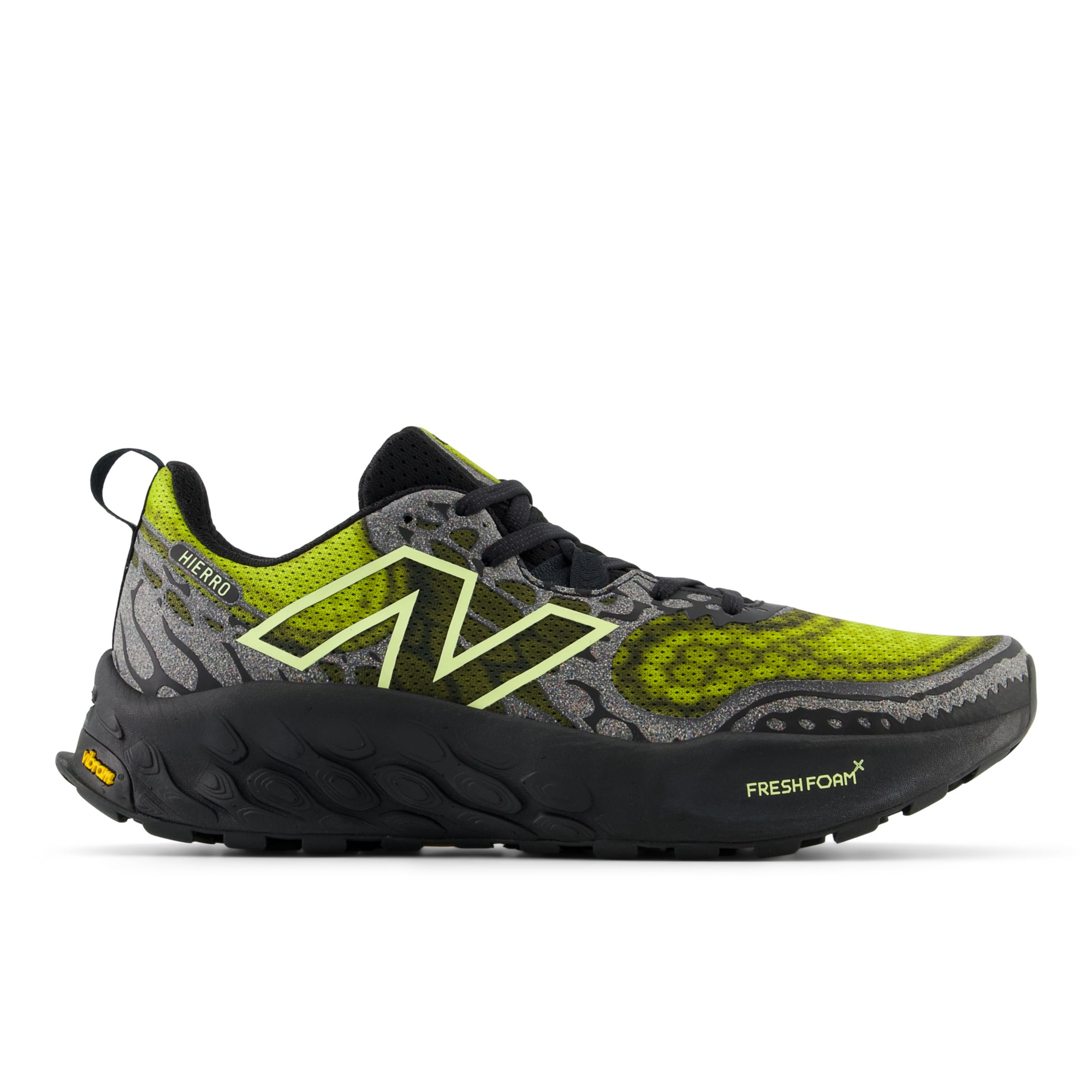 New Balance Men's Fresh Foam X Hierro v8 in Black/Green/Yellow Synthetic, size 7