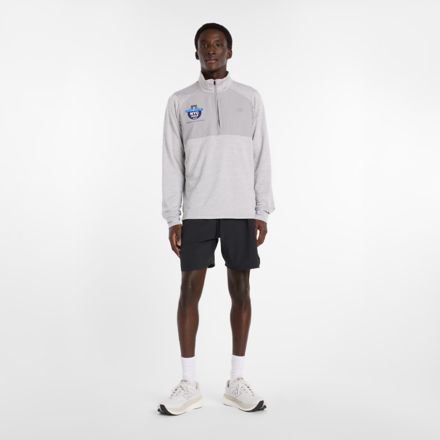 United Airlines NYC Half Men's Athletics Heat Grid 1/2 Zip, BLACK with Black, MTT6EGAG