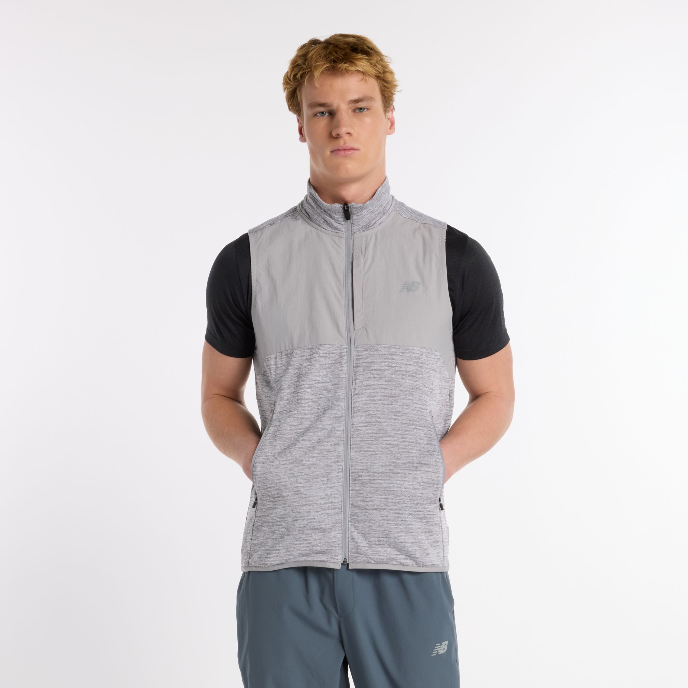 New Balance Men's Heat Grid Vest in Grey Poly Knit, size Small