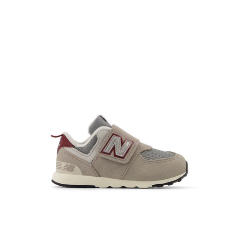 Детские кроссовки New Balance 574 NEW-B Hook & Loop, цвет: Серо-бежевый / Бордовый