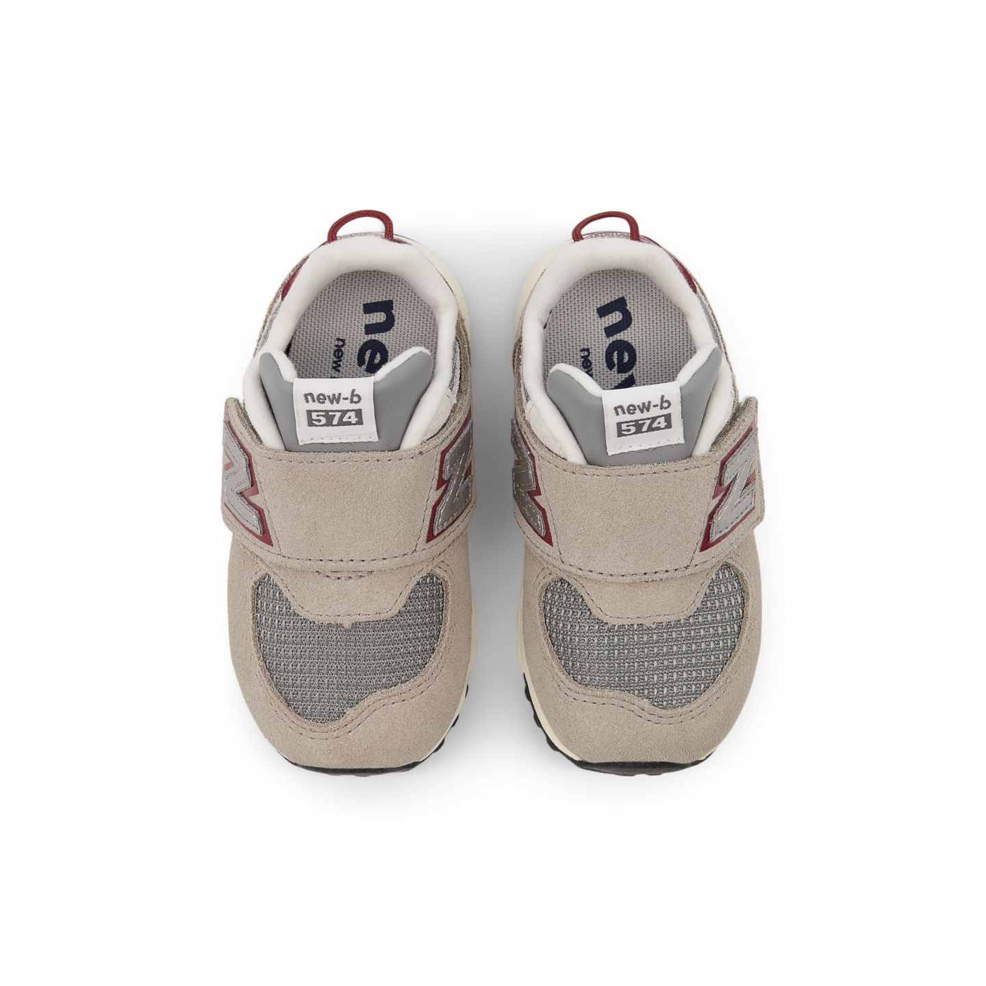 Детские кроссовки New Balance 574 NEW-B Hook & Loop, цвет: Серо-бежевый / Бордовый — фото 4