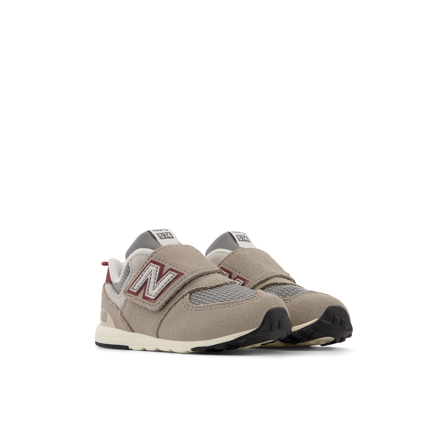 Детские кроссовки New Balance 574 NEW-B Hook & Loop, цвет: Серо-бежевый / Бордовый — фото 2