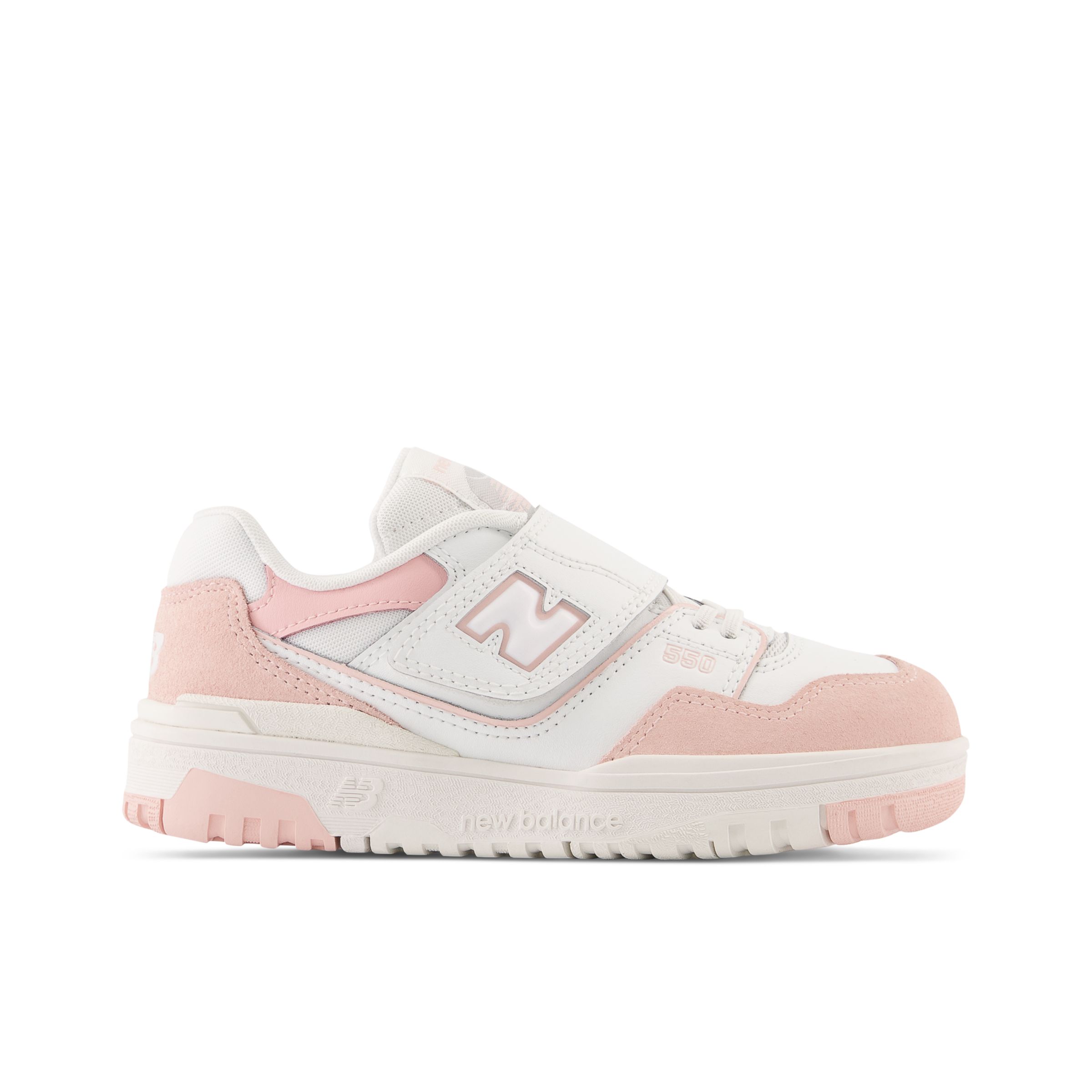 

New Balance Enfant 550 Bungee Lace with Top Strap en Blanc/Rose, Synthetic, Taille 34.5