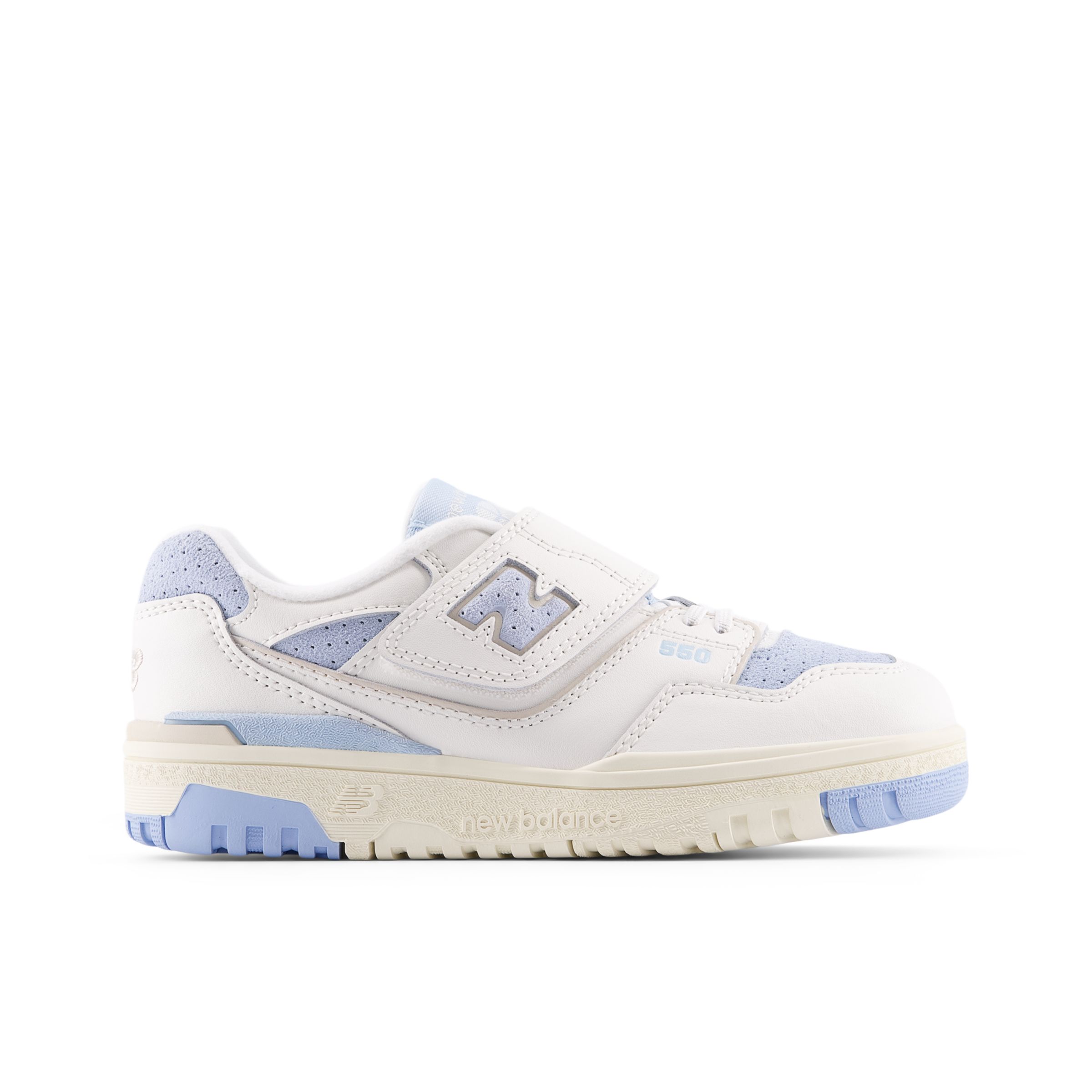 New Balance Kids' 550 HOOK & LOOP in White/Blue Synthetic, size 2