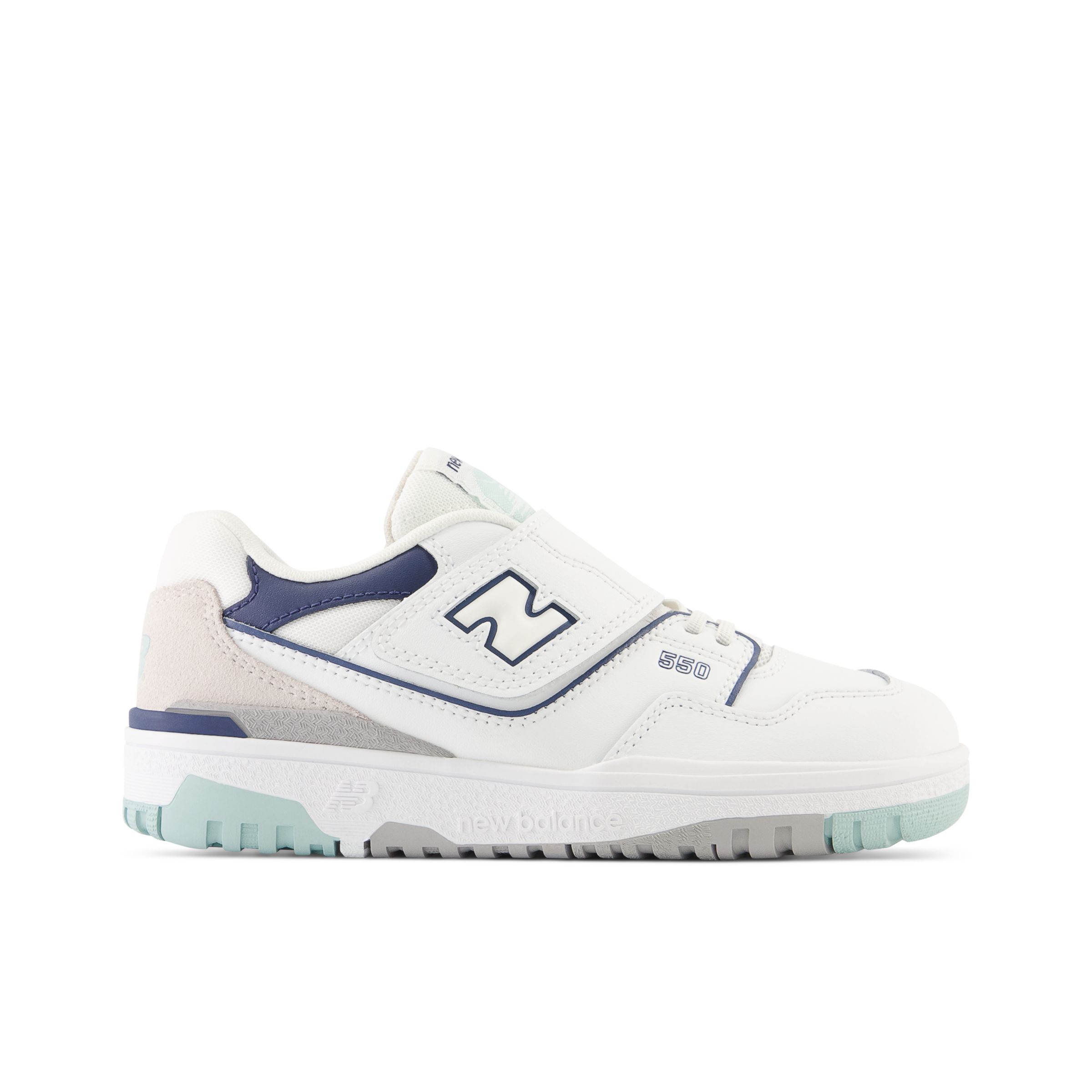 

New Balance Enfant 550 Bungee Lace with Top Strap en Blanc/Bleu/Gris, Synthetic, Taille 33.5