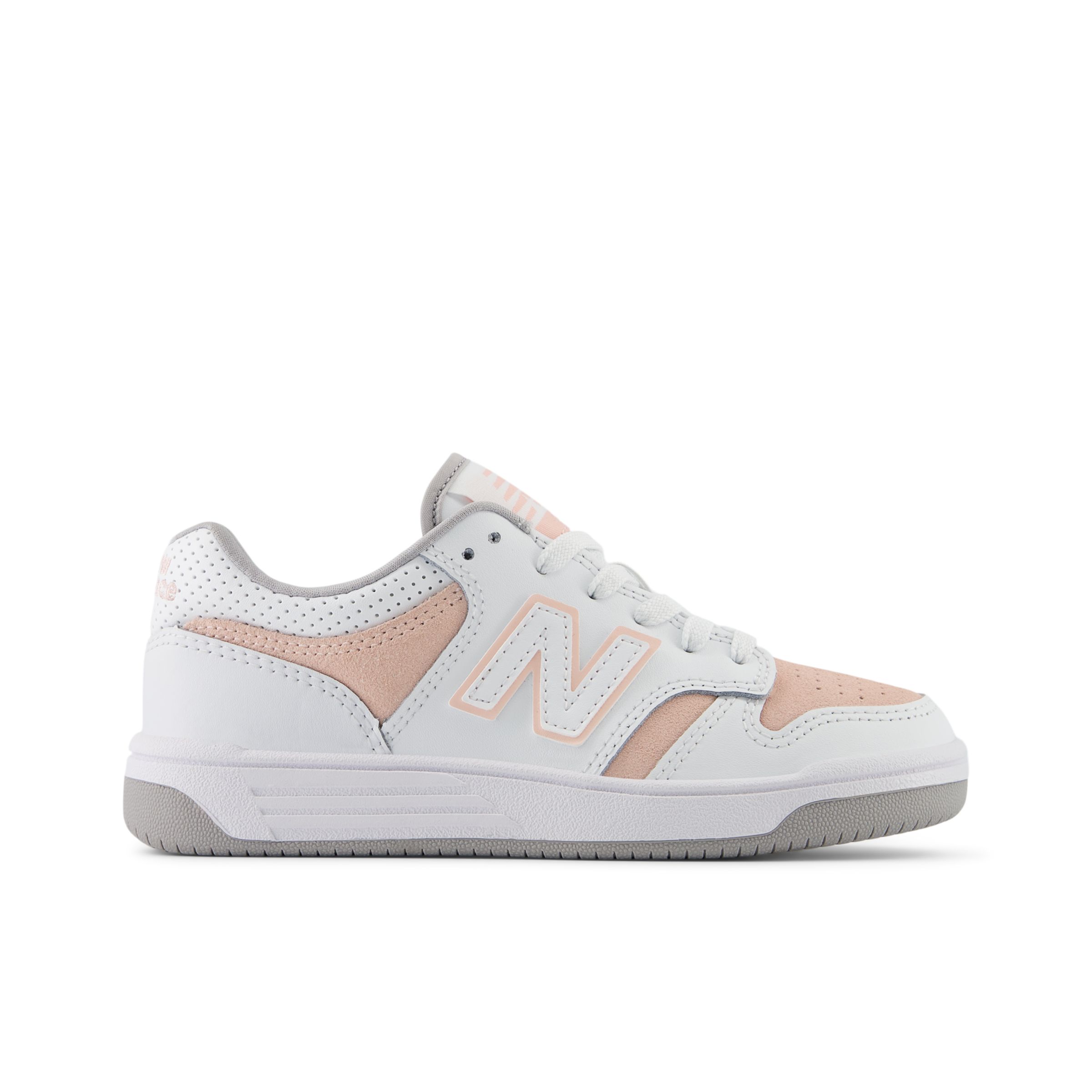 New Balance Kids' 480 in White/Pink Leather, size 1