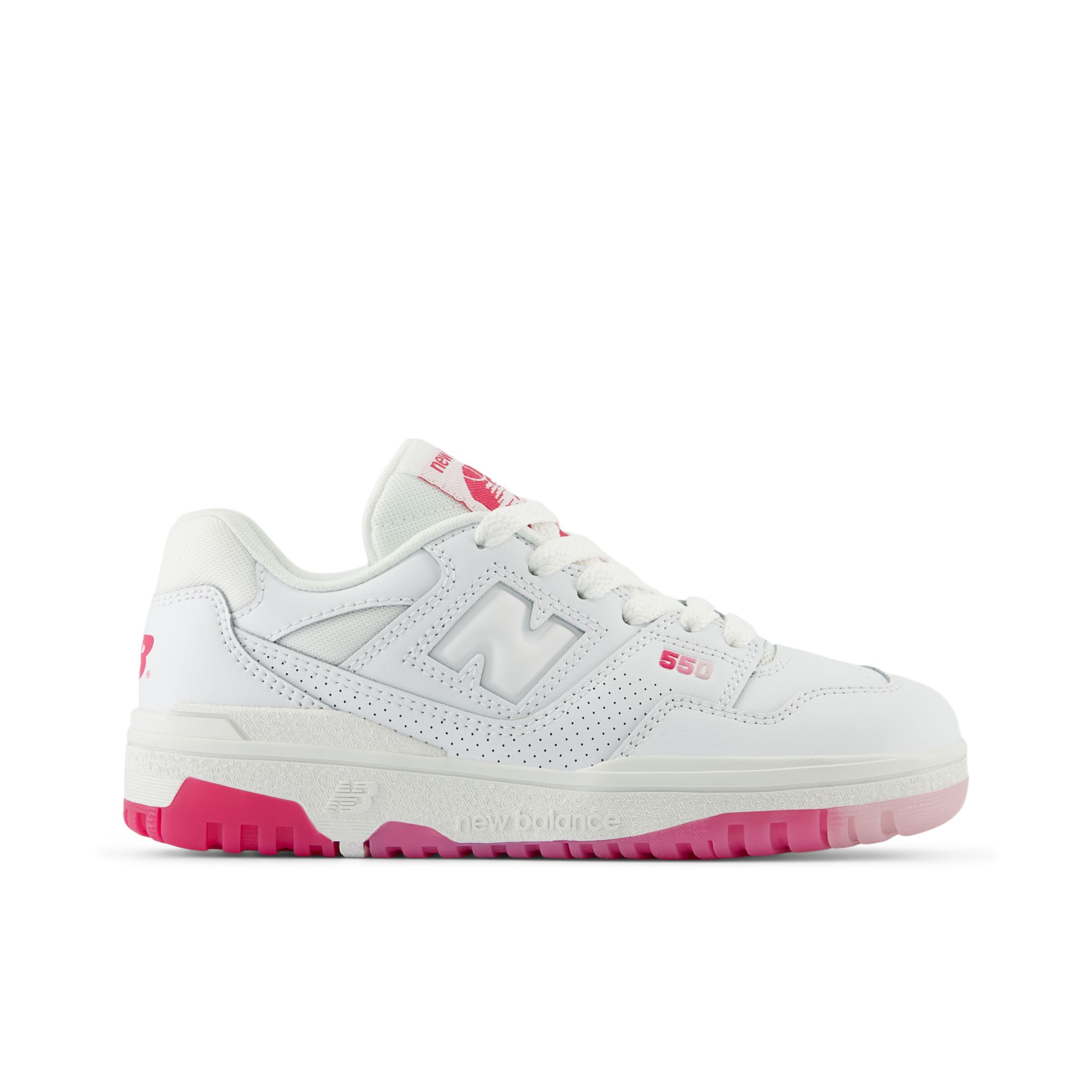 New Balance Kids' 550 in White/Pink Synthetic, size 1