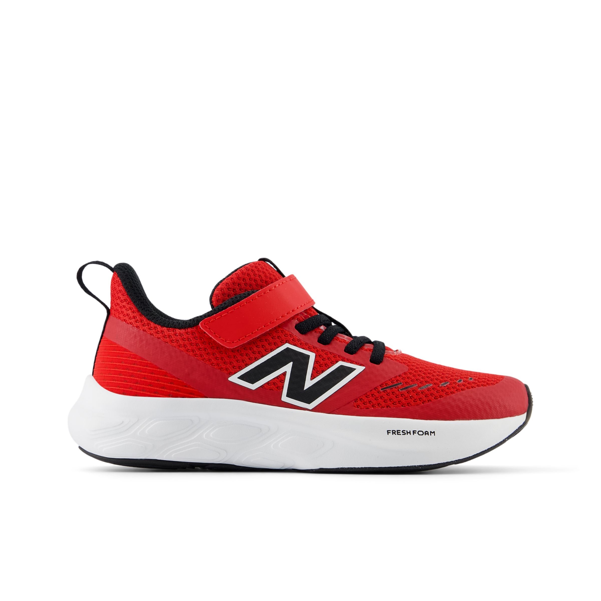 New Balance Kids' Fresh Foam 625 Bungee Lace with Top Strap in Red/Black/White Mesh, size 10.5