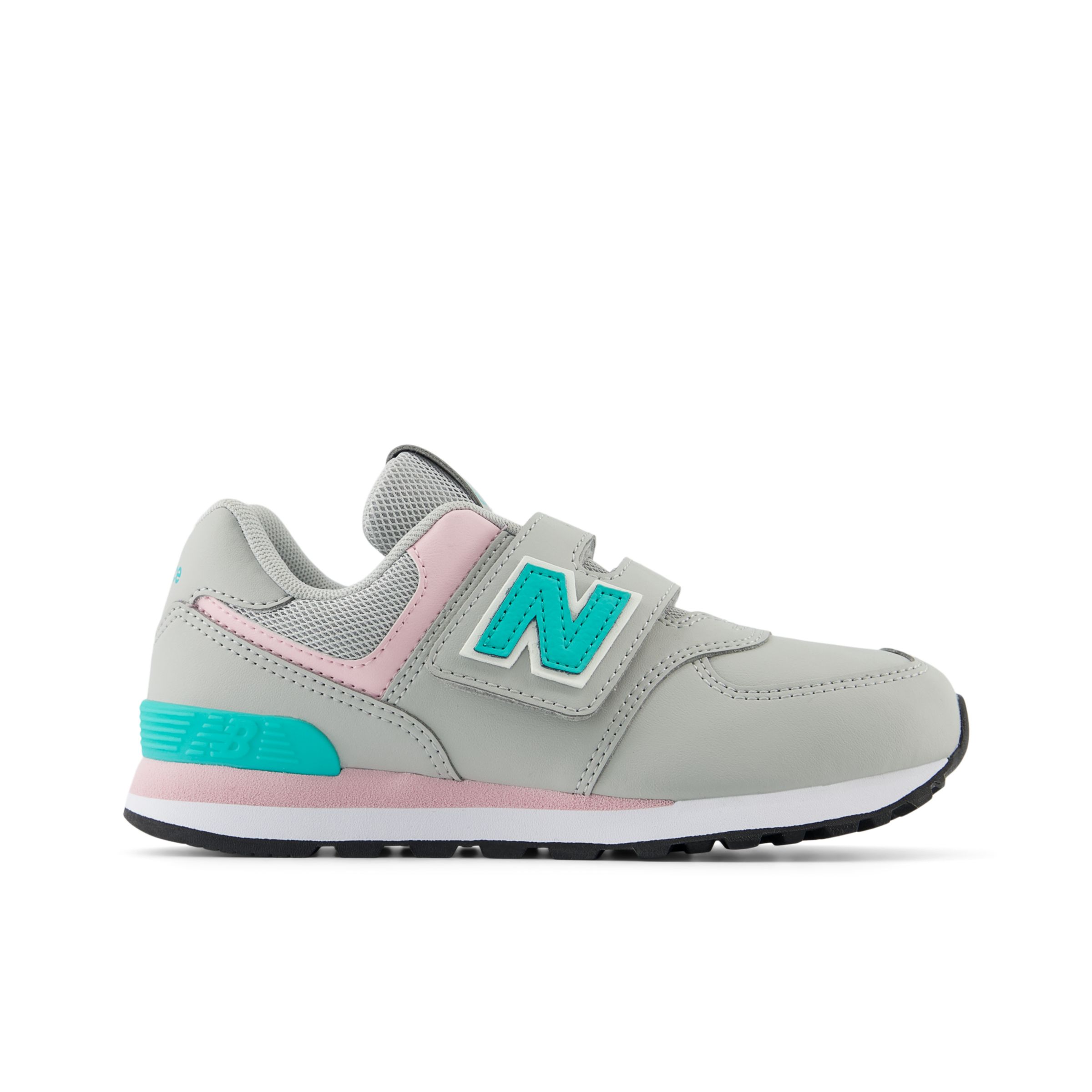 New Balance Kids' 574 HOOK & LOOP in Grey/Green Synthetic, size 1