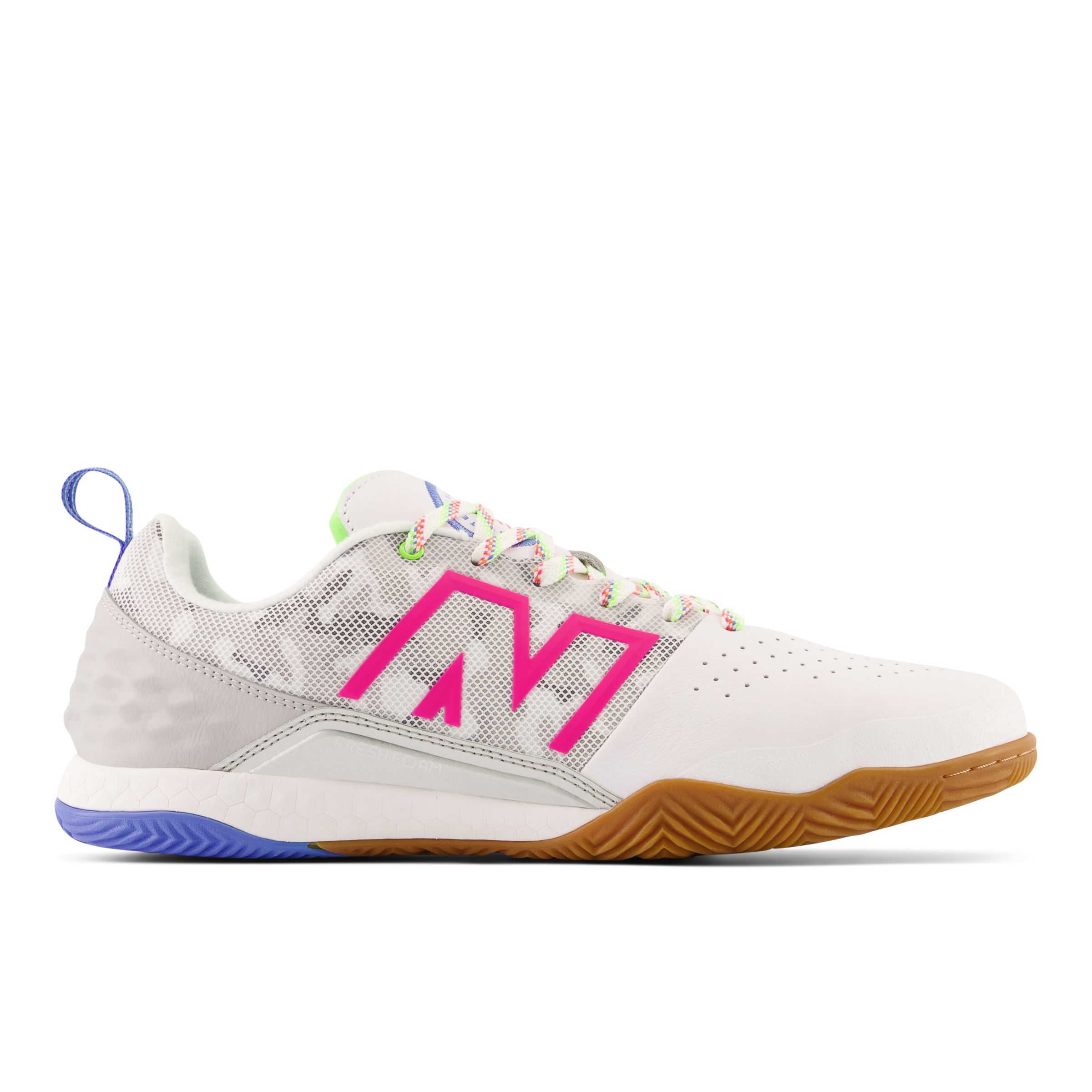 New Balance Unisex Fresh Foam Audazo v6 Pro IN in White/Blue/Pink Leather, size 9.5 Wide