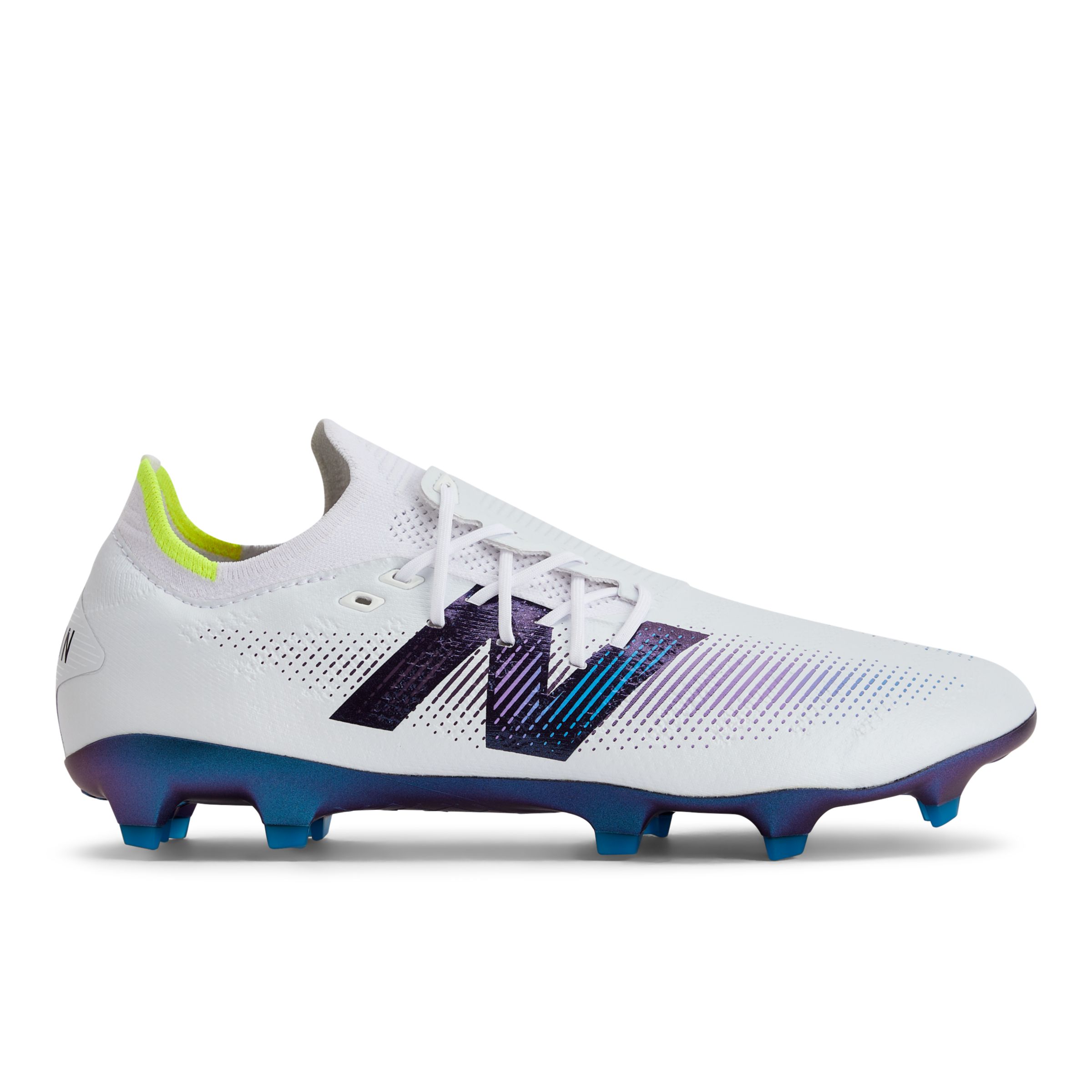 New Balance Unisex FURON PRO FG V7+ in White/Green/Purple Synthetic, size 5.5