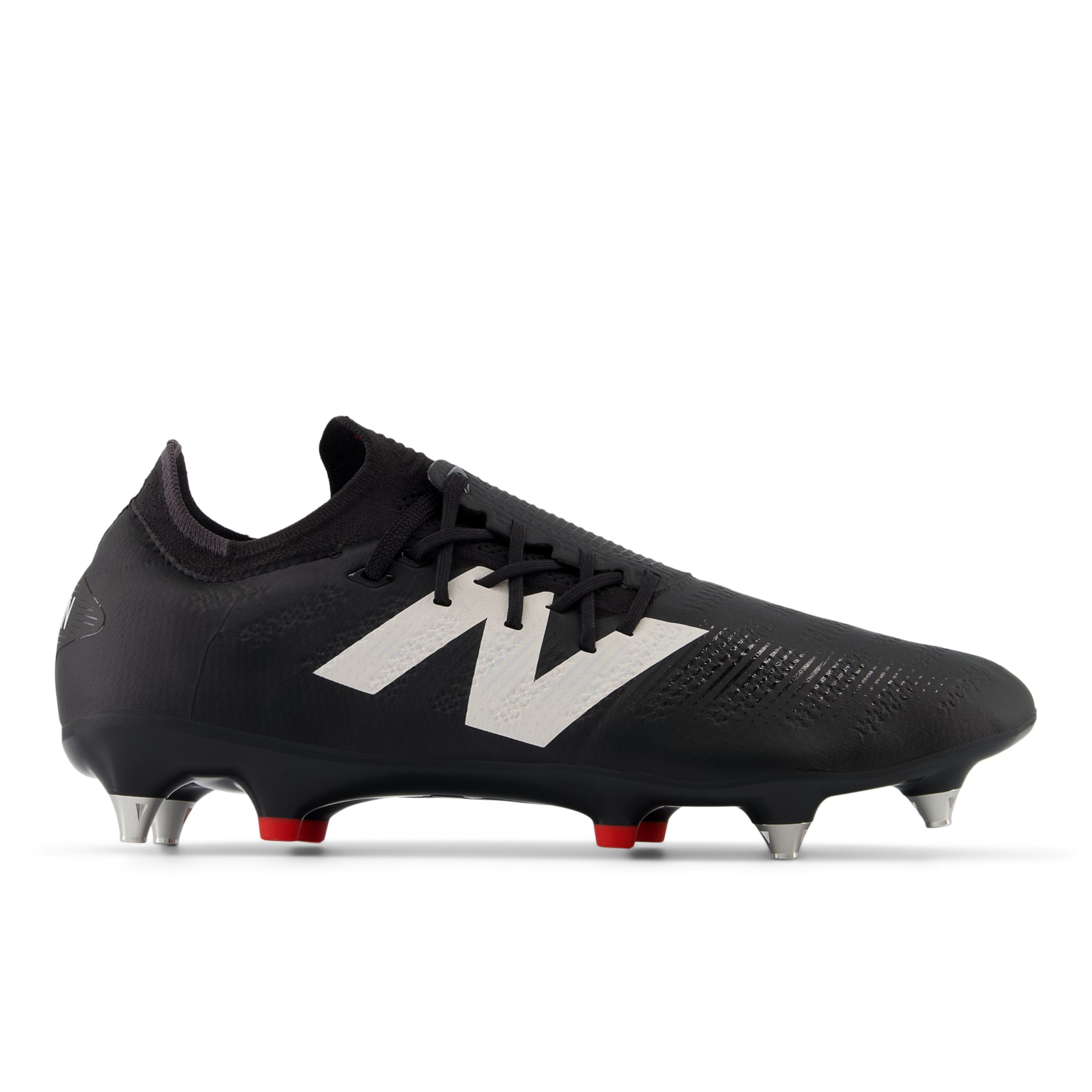 New Balance Unisex FURON PRO SG V7+ in Black/White/Red Synthetic, size 5