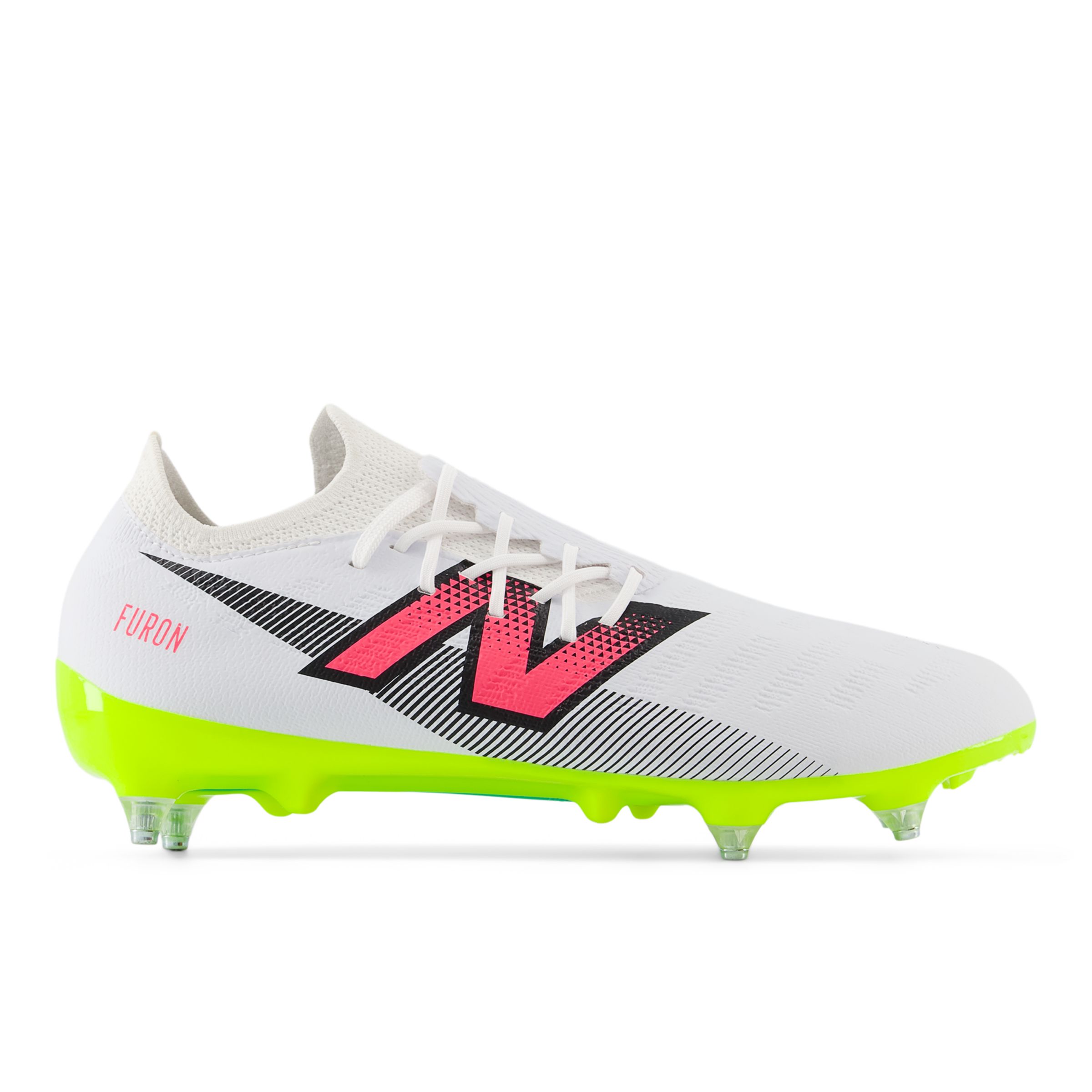 New Balance Unisex FURON DESTROY SG V7+ in White/Yellow/Black/Pink Synthetic, size 10