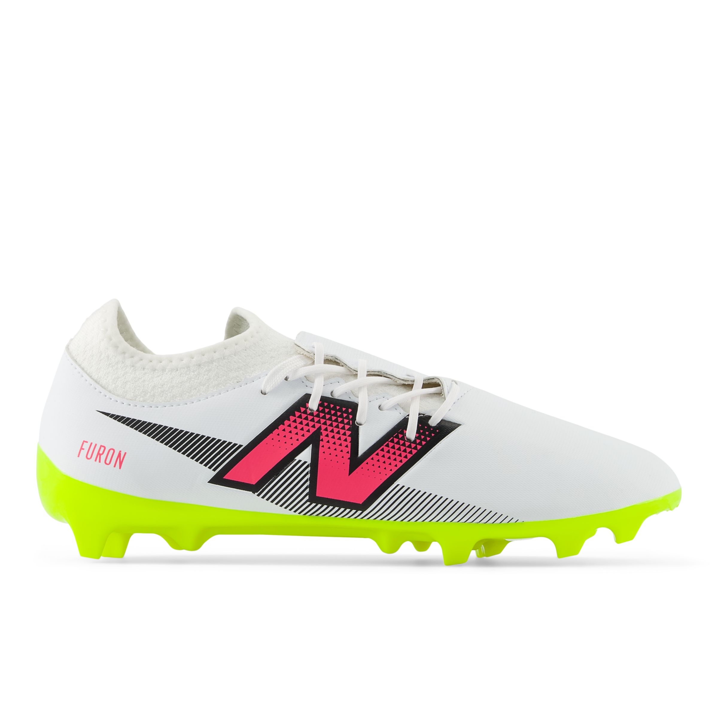 New Balance Unisex FURON DISPATCH FG V7+ in White/Yellow/Pink/Black Synthetic, size 9.5