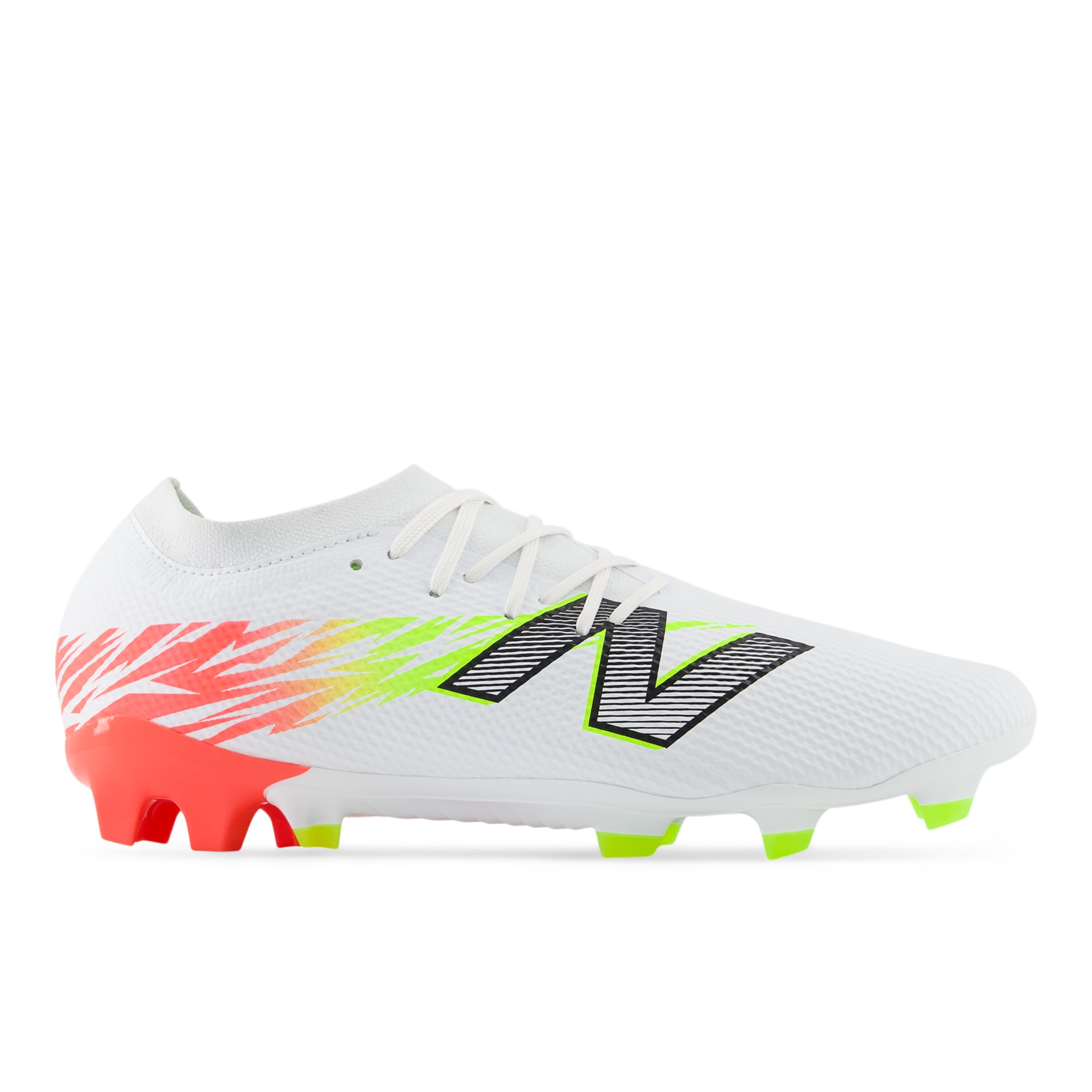 New Balance Unisex FURON TEAM FG V8 in White/Red/Yellow/Black Synthetic, size 10.5