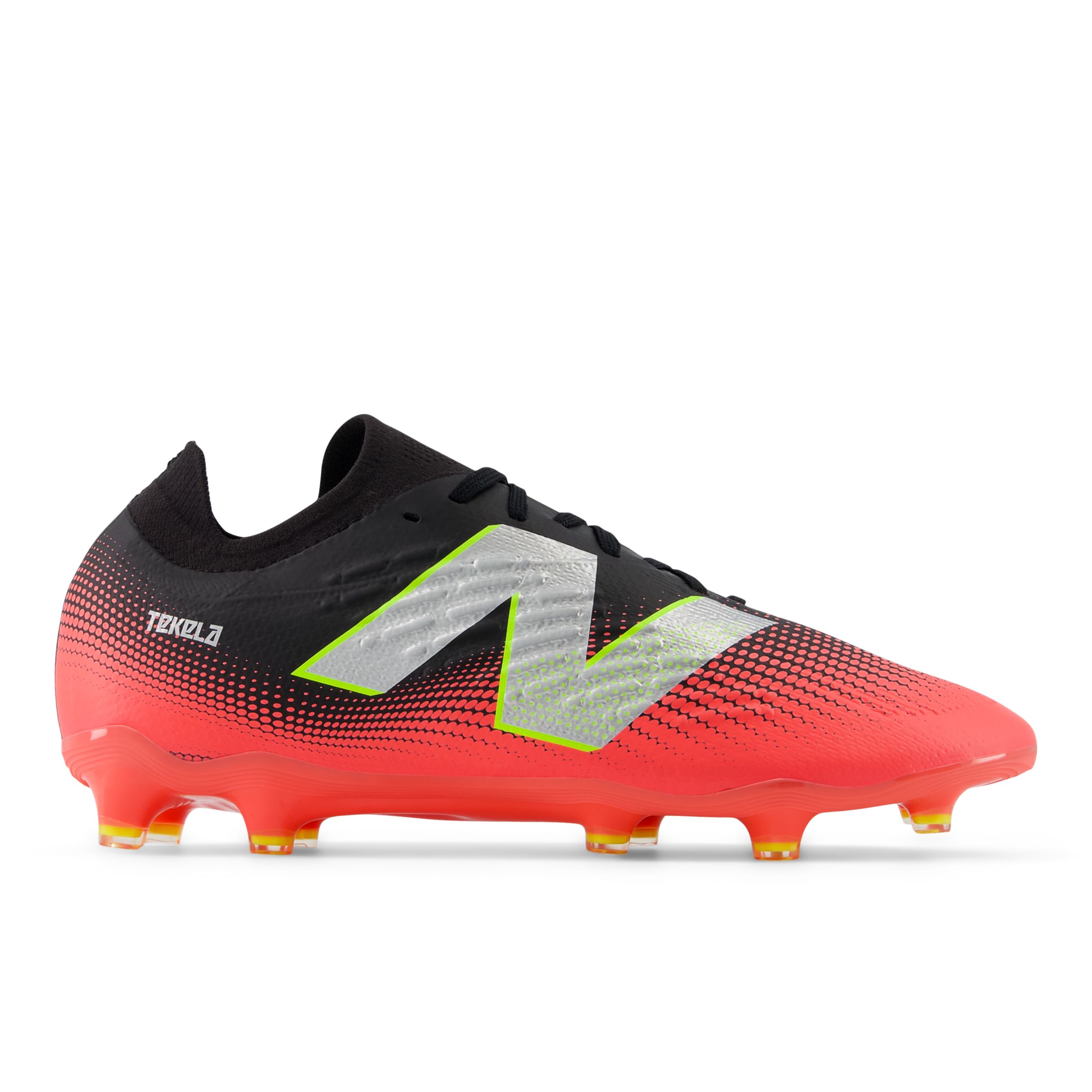 New Balance Unisex TEKELA MAGIA LOW LACED FG V4+ in Black/Red/Yellow/Grey Synthetic, size 10