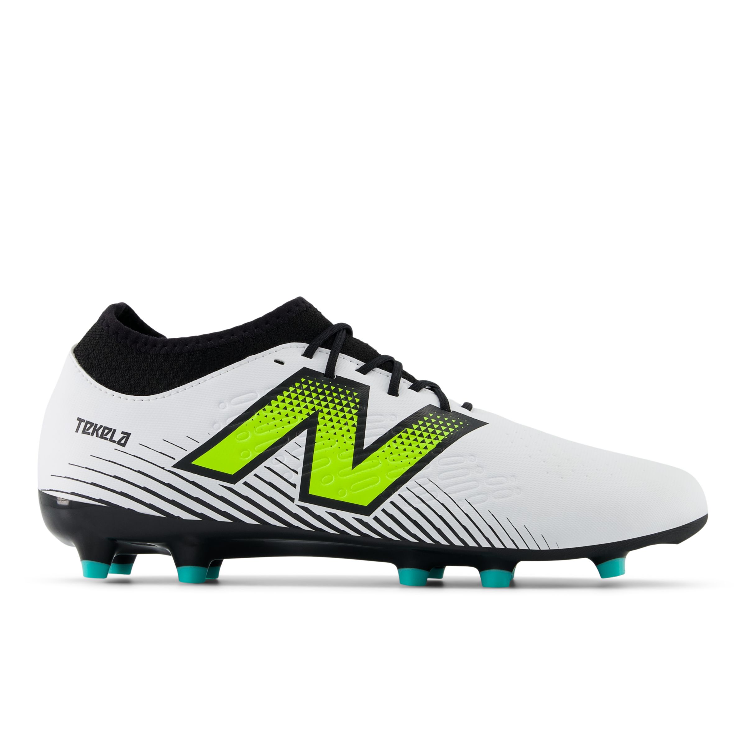 New Balance Unisex TEKELA MAGIQUE FG V4+ in White/Yellow/Black/Pink Synthetic, size 11