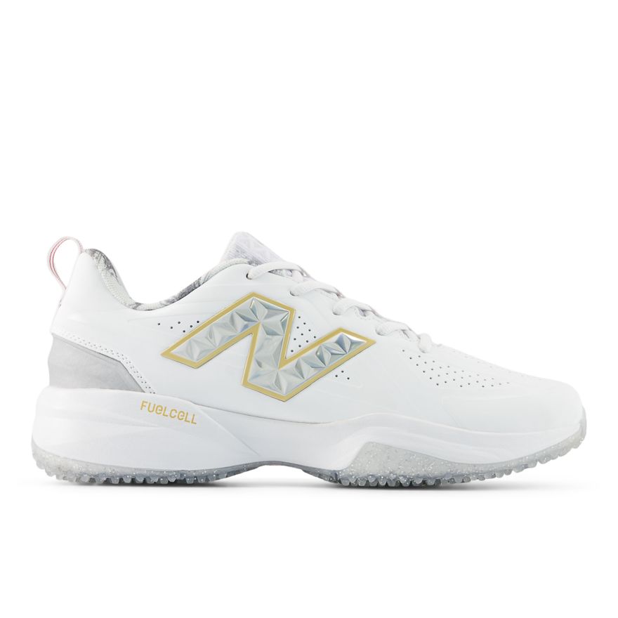 New Balance Fuse v5 Turf Ring Season Shoes (White with Metallic Gold & Metallic Silver)