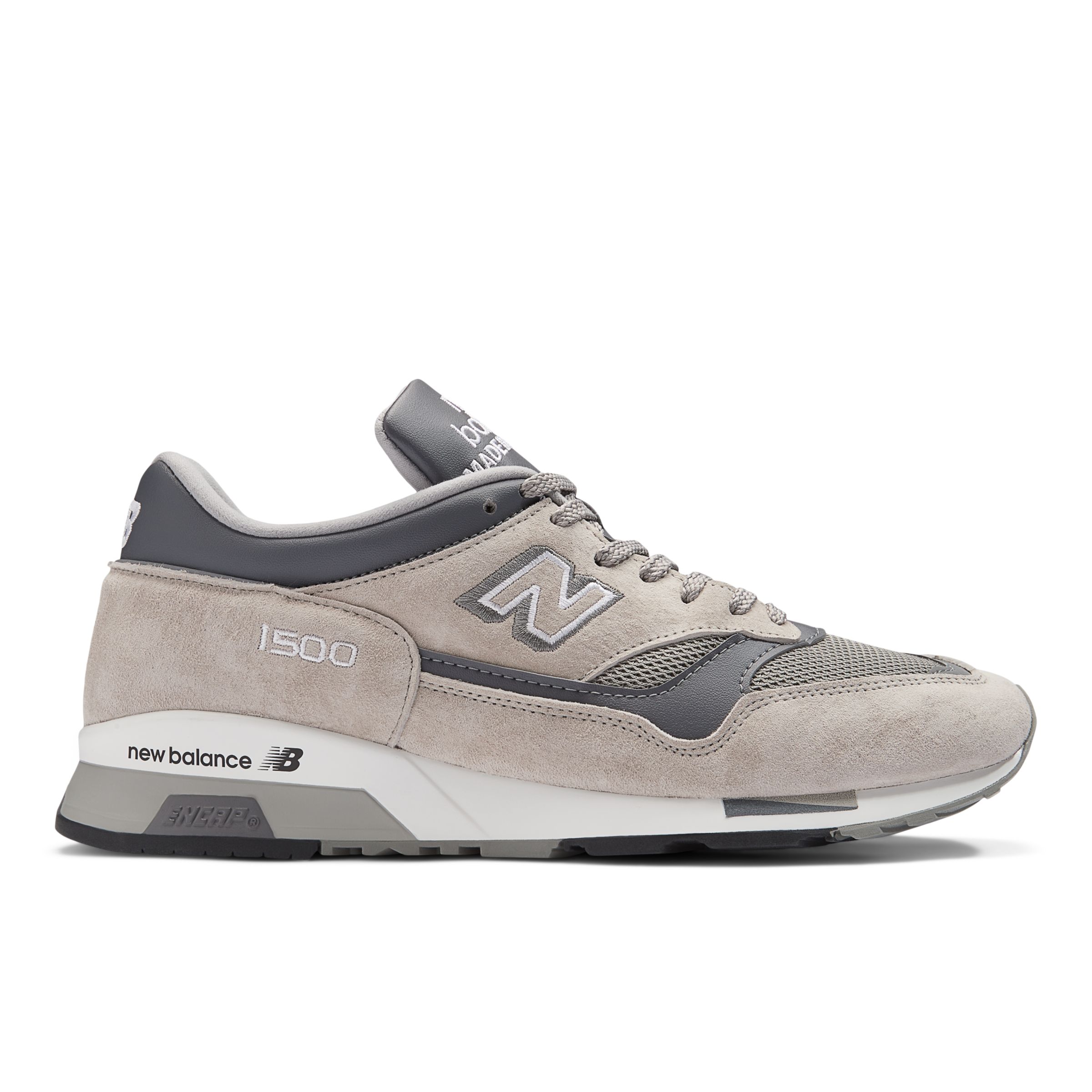 New Balance Unisex Made in UK 1500 in Grey/White Suede/Mesh, size 10.5